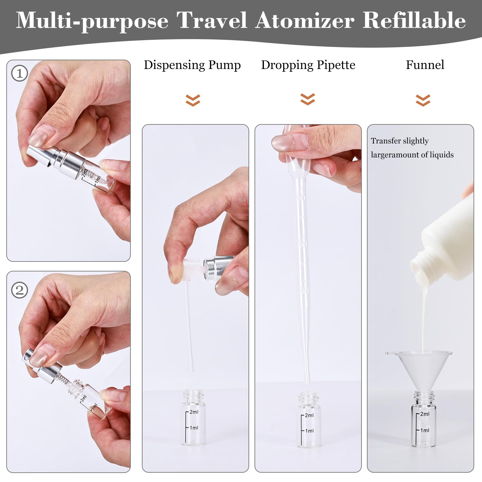 Beomeen 12Pcs 2Ml Clear Glass Perfume Travel Refillable Spray Bottles, Mini Perfume Bottle Empty, Portable Cologne Atomizer Spra