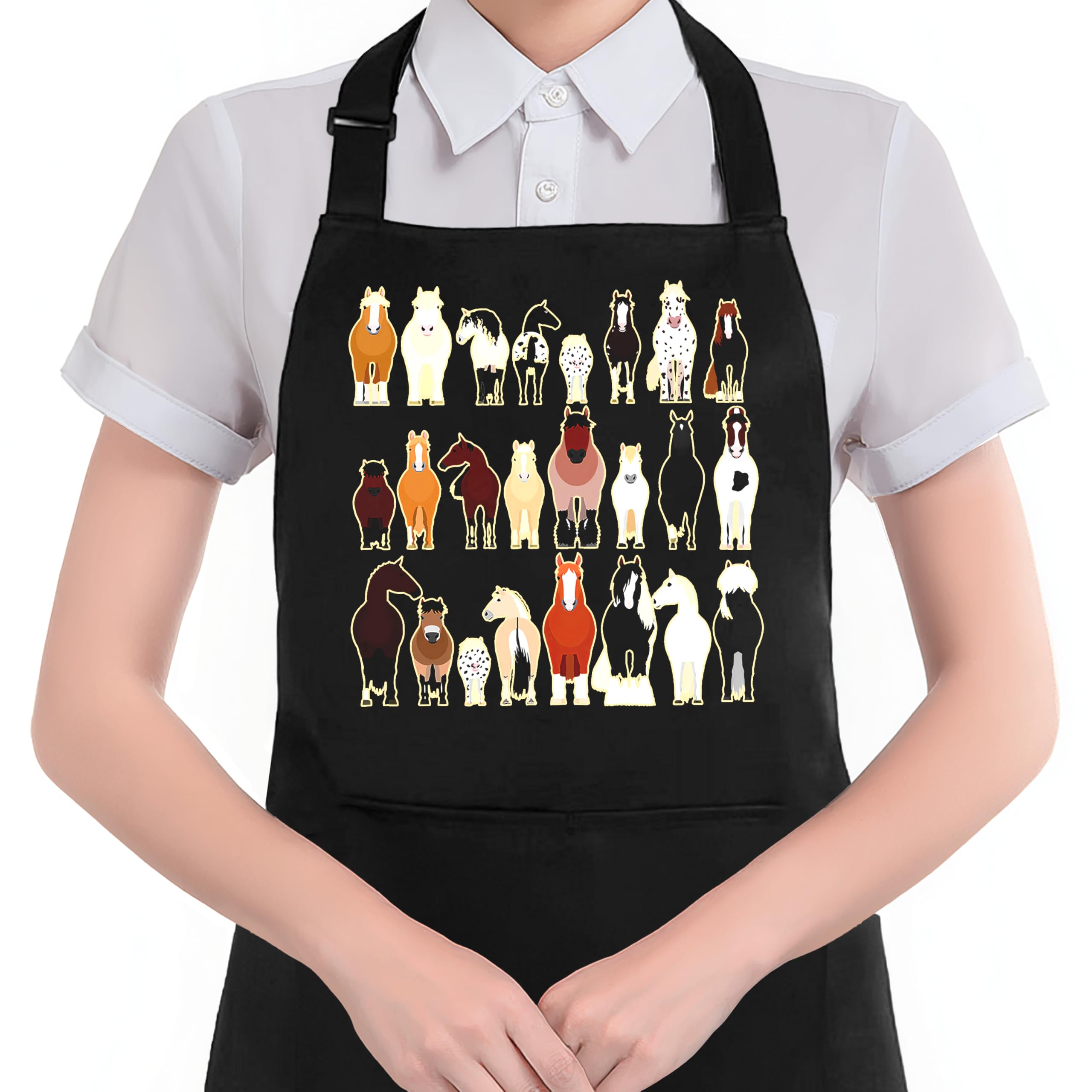 Hugane Funny Horse Apron With Pockets, Gifts For Horse Lovers, Different Kind Of Horses Farm Animal Waterproof Adjustable Cookin