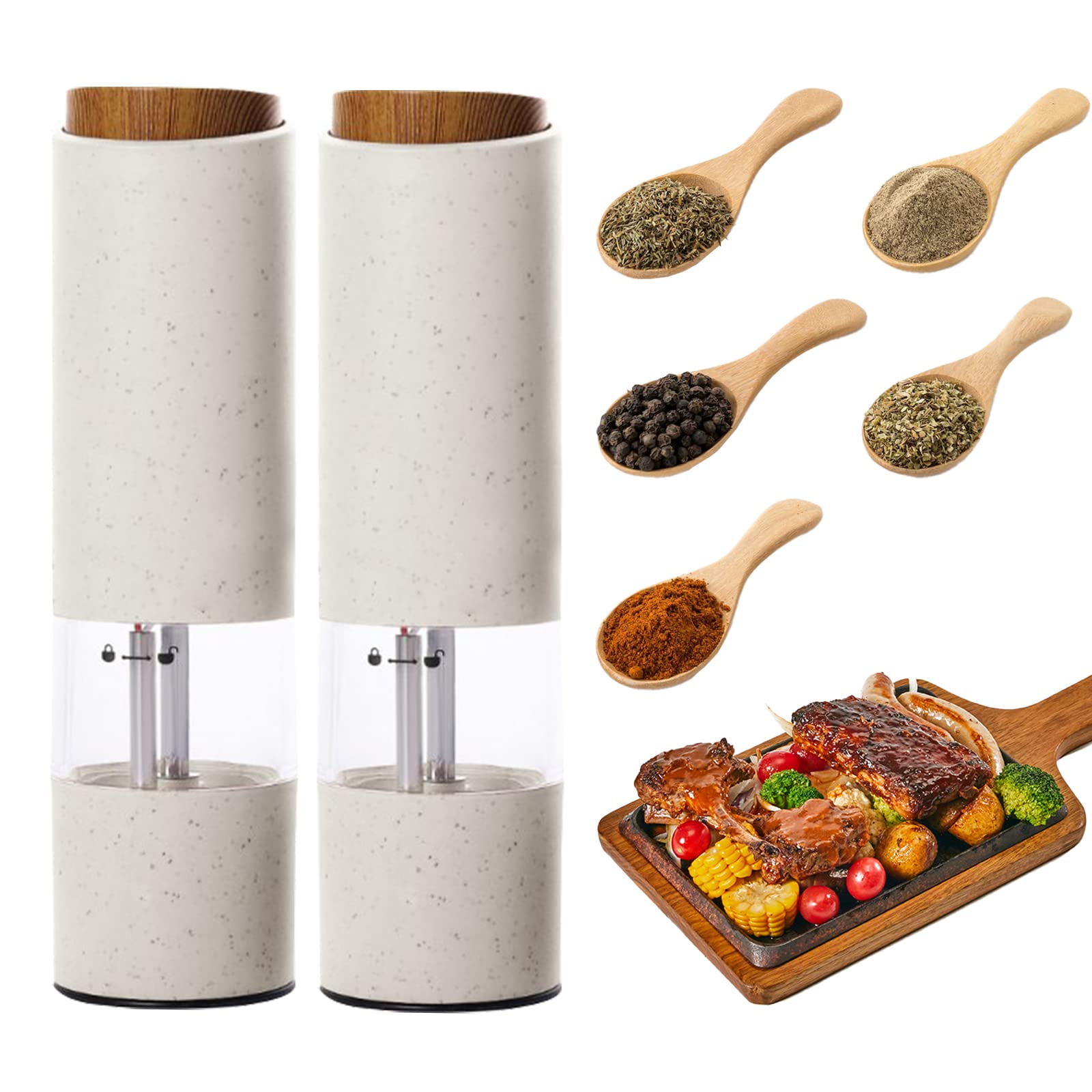 Amacielo Electric Salt And Pepper Grinder, Pepper Grinder Set 2Pcs, Wheat Straw Eco-Friendly Material Automatic Pepper Salt Grin