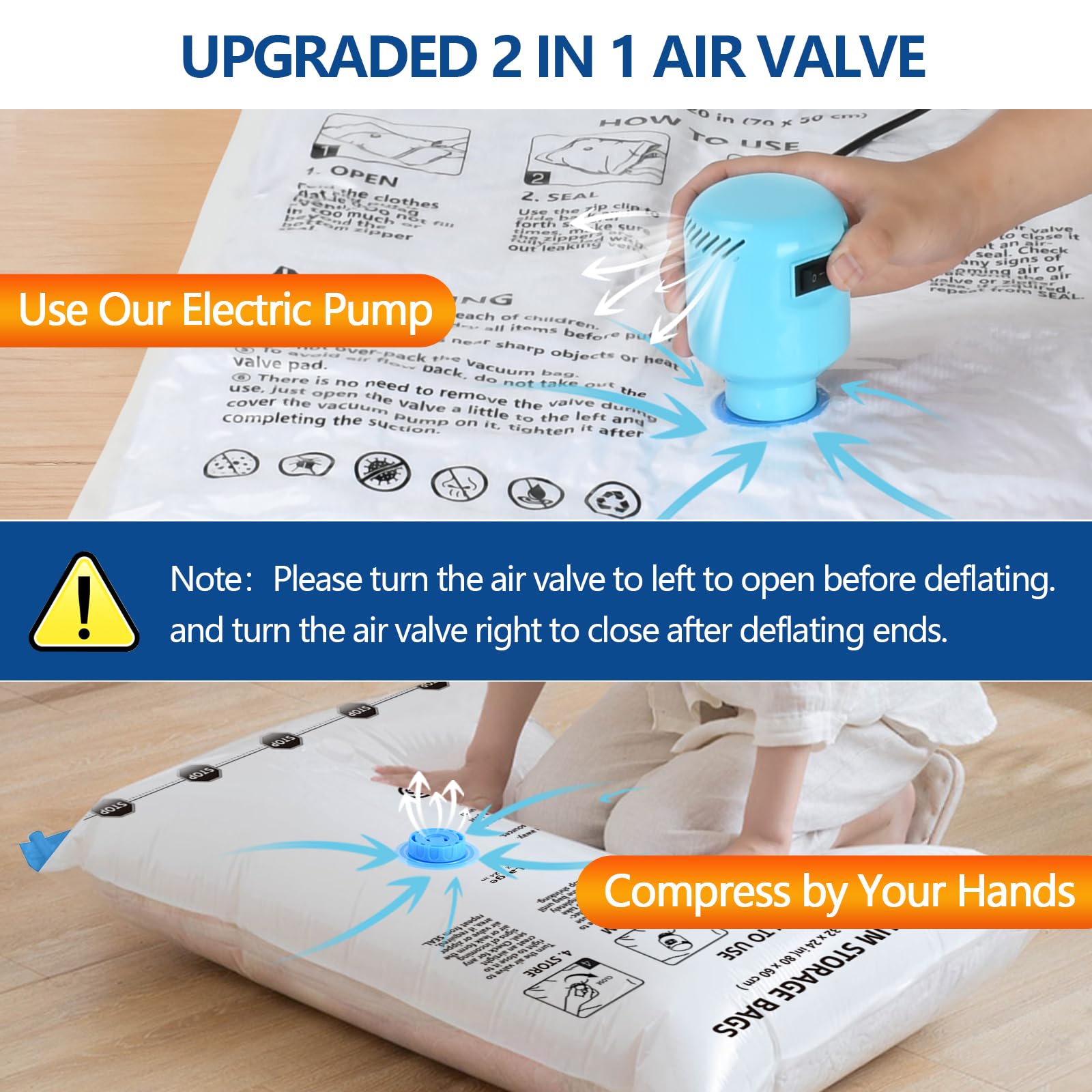 Zpp Vacuum Storage Bags With Electric Pump, 30 Pack (6 Jumbo, 6 Large, 6 Medium, 6 Small, 6 Roll Up Bags) Vacuum Seal Bags For C