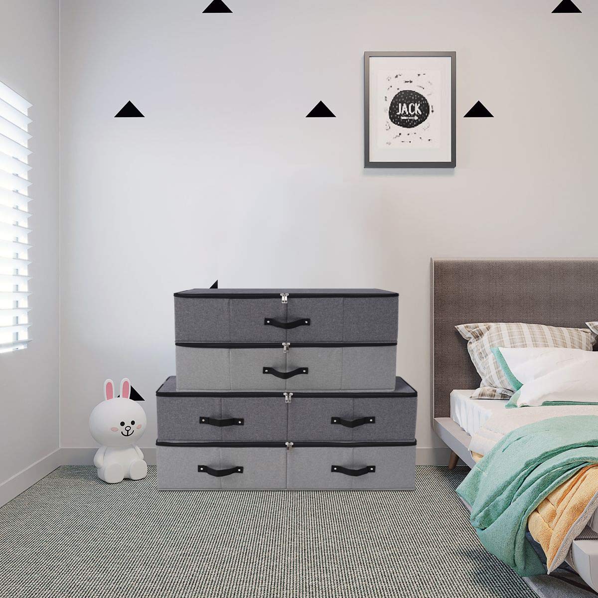 2PCS Foldable Blankets Clothes Comforters Storage Bin Organizer with Plastic Support Liner for Blankets, Towels, Comforter, Swea