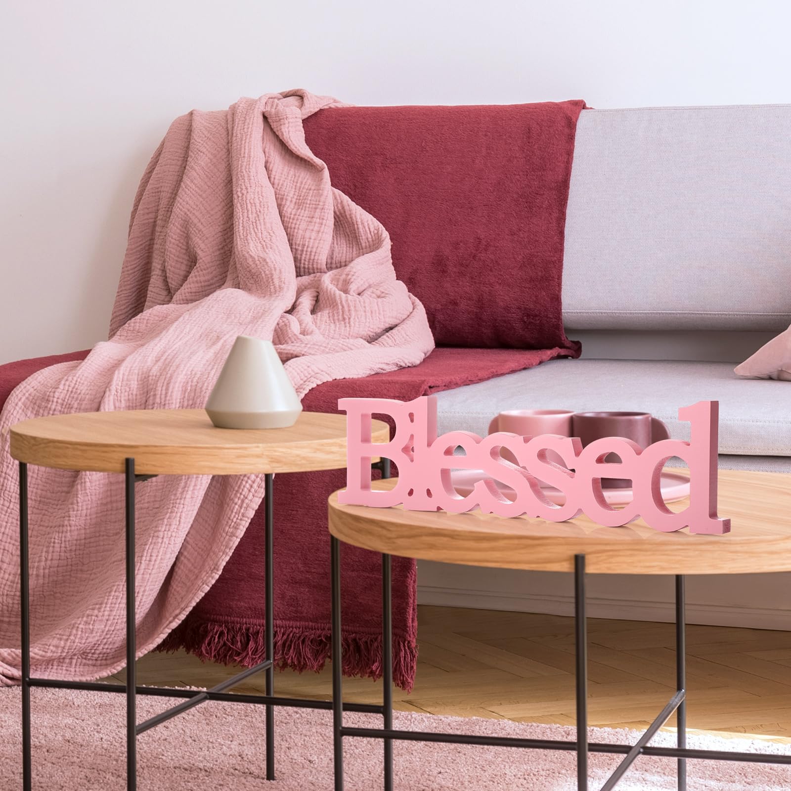Blulu Blessed Letter Table Sign Blessed Standing Letter Table Sign Rustic Wooden Home Standing Decor for Thanksgiving Day Christ