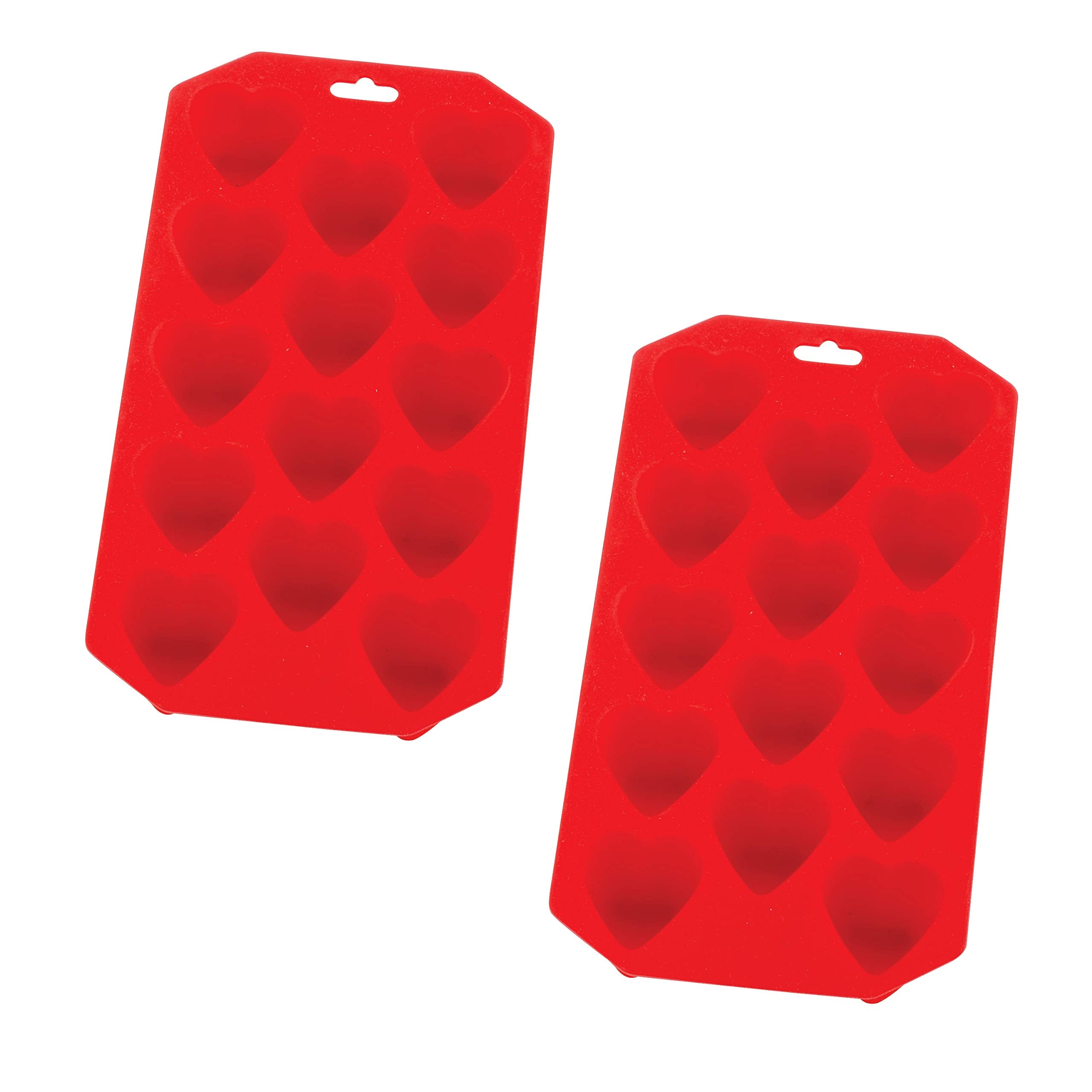 HIC Kitchen Silicone Heart Ice Tray, Chocolate Candy Baking Mold, NonStick, HeatResistant, Makes 14 Cubes, Set of 2