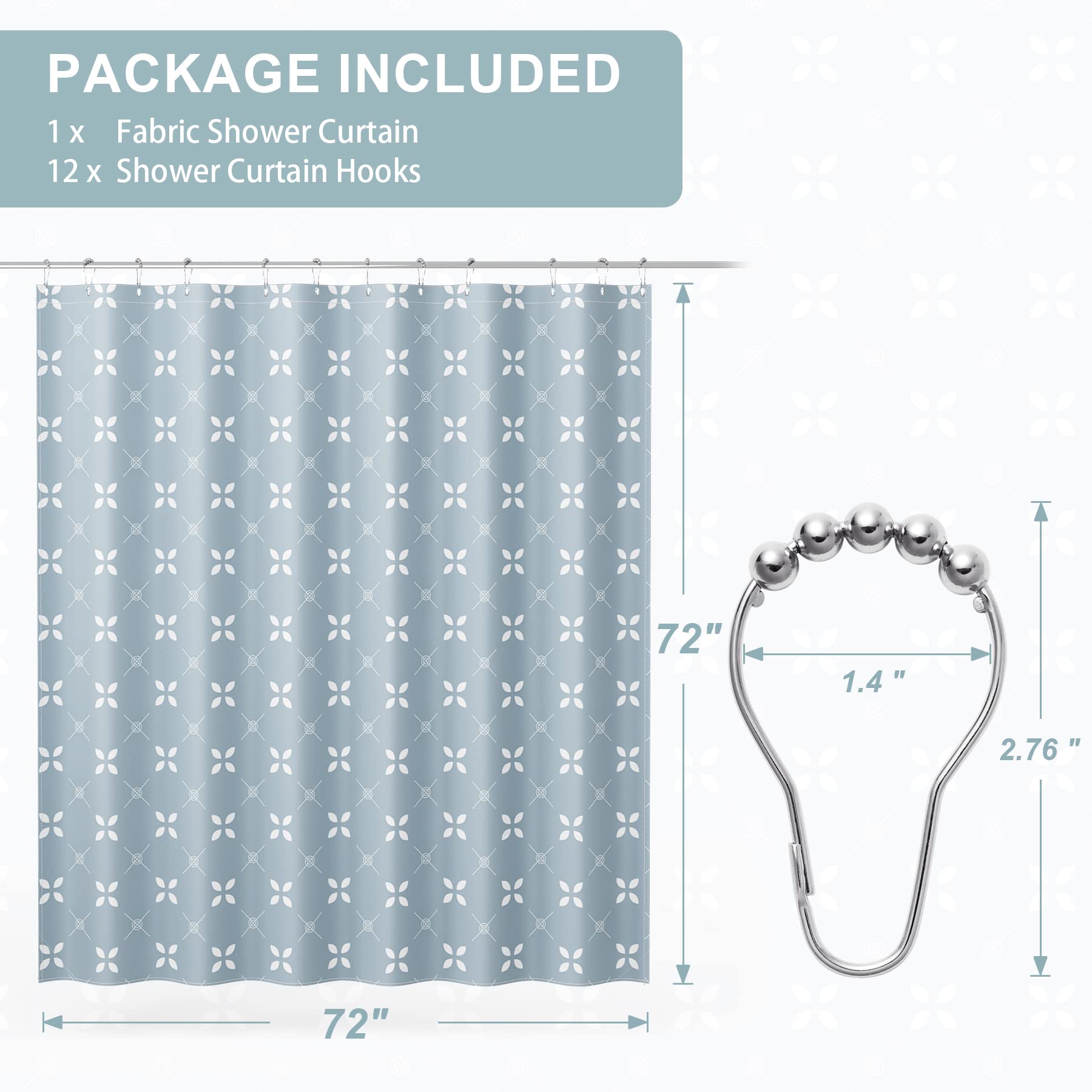 Amazerbath Shower Curtain Blue, Cloth Blue And White Floral Fabric Shower Curtain Sets With 12 Shower Curtain Hooks, Rustic Home