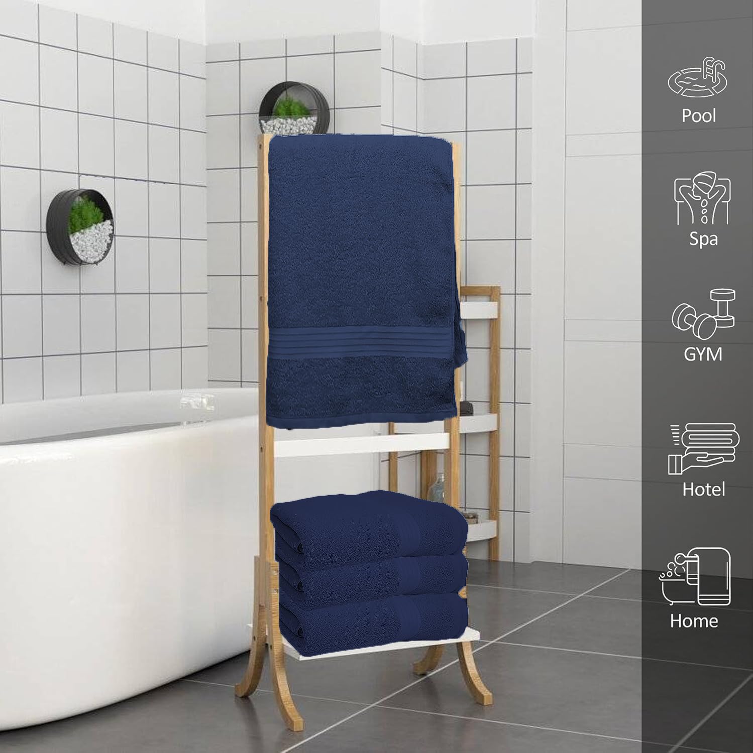 Textila 100% Cotton Large Bath Towels - 27X54 (4-Pack, Navy Blue) - Highly Absorbent, Super Soft, And Luxurious For Bathroom, Po