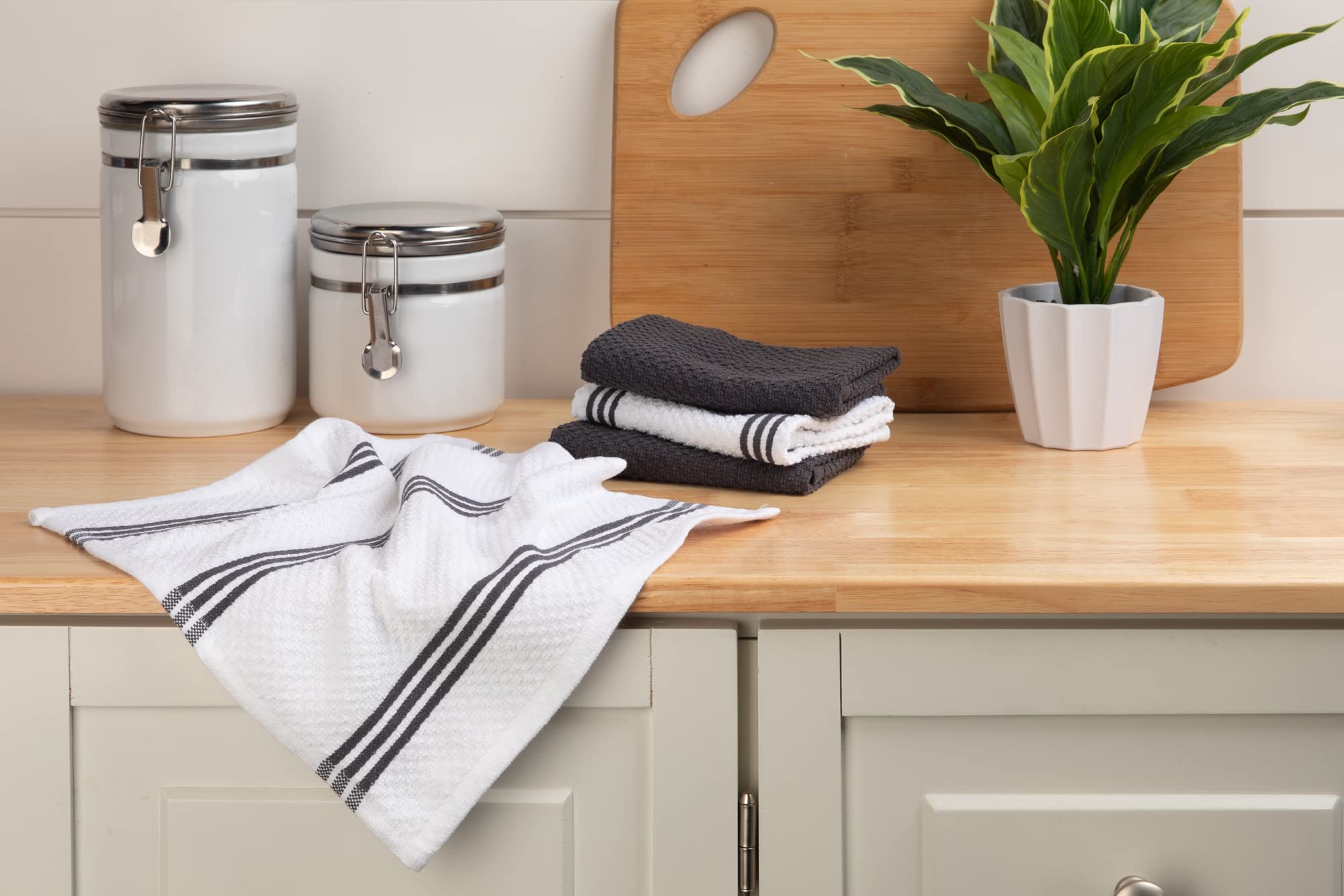 Sticky Toffee Cotton Kitchen Towels Dishcloths Set Of 8, Gray And White Tea Towels, Reusable And Absorbent Cleaning Cloths, Oeko