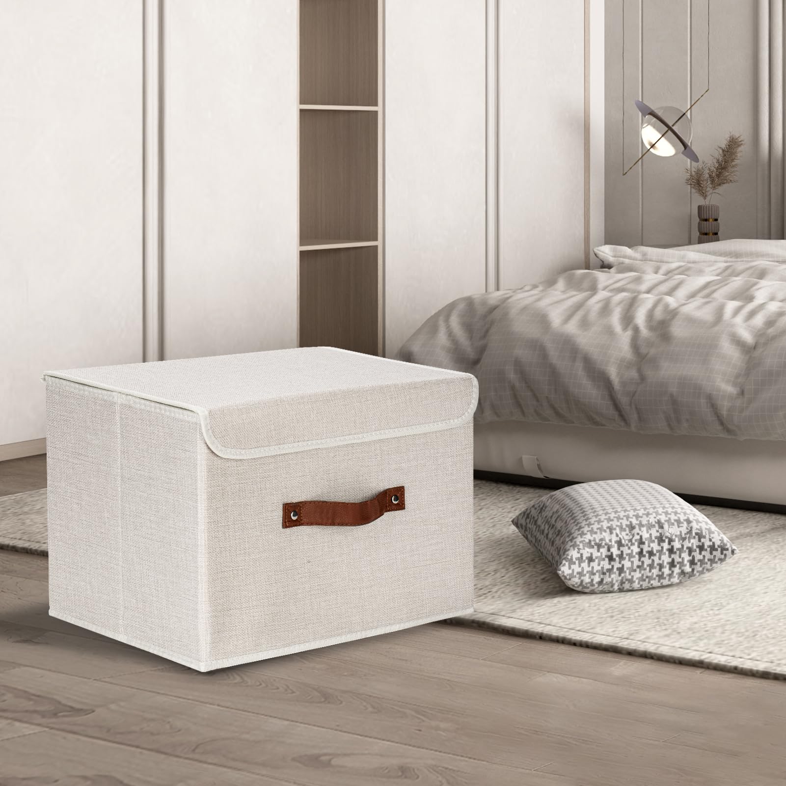 TYEERS Foldable Storage Boxes with Lids 3 Pack Fabric Storage Bins with Lids  Closet Organizers for Clothes Storage  Room Organization  Office Storage  Toys - Beige