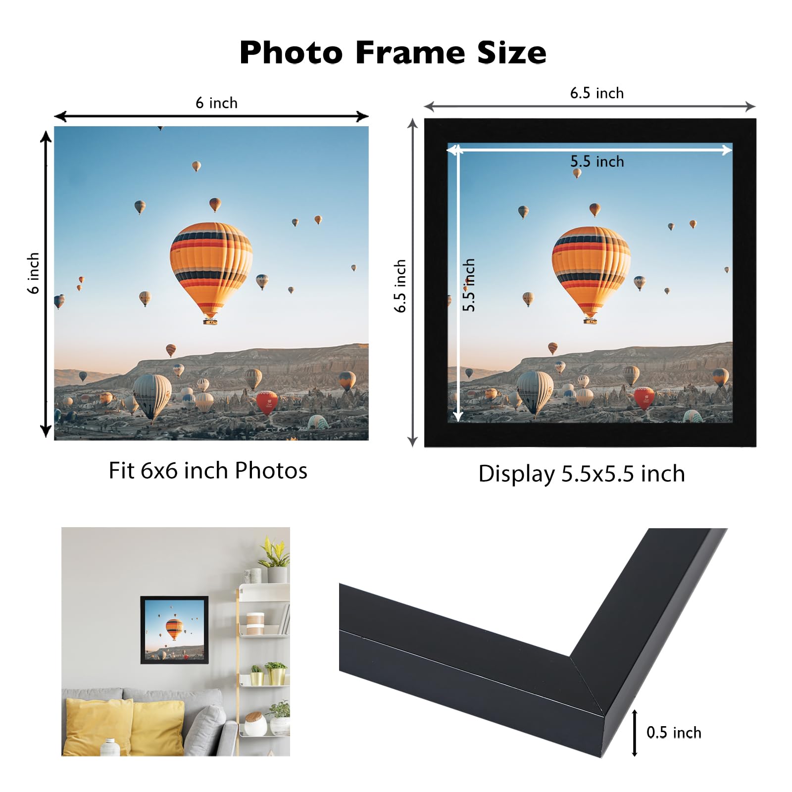 JCJMY 6x6 Picture Frame Set of 2 for Wall Hanging or Tabletop, 6 x 6 Square Wall Gallery Poster Photo Frame with Shatter Resista