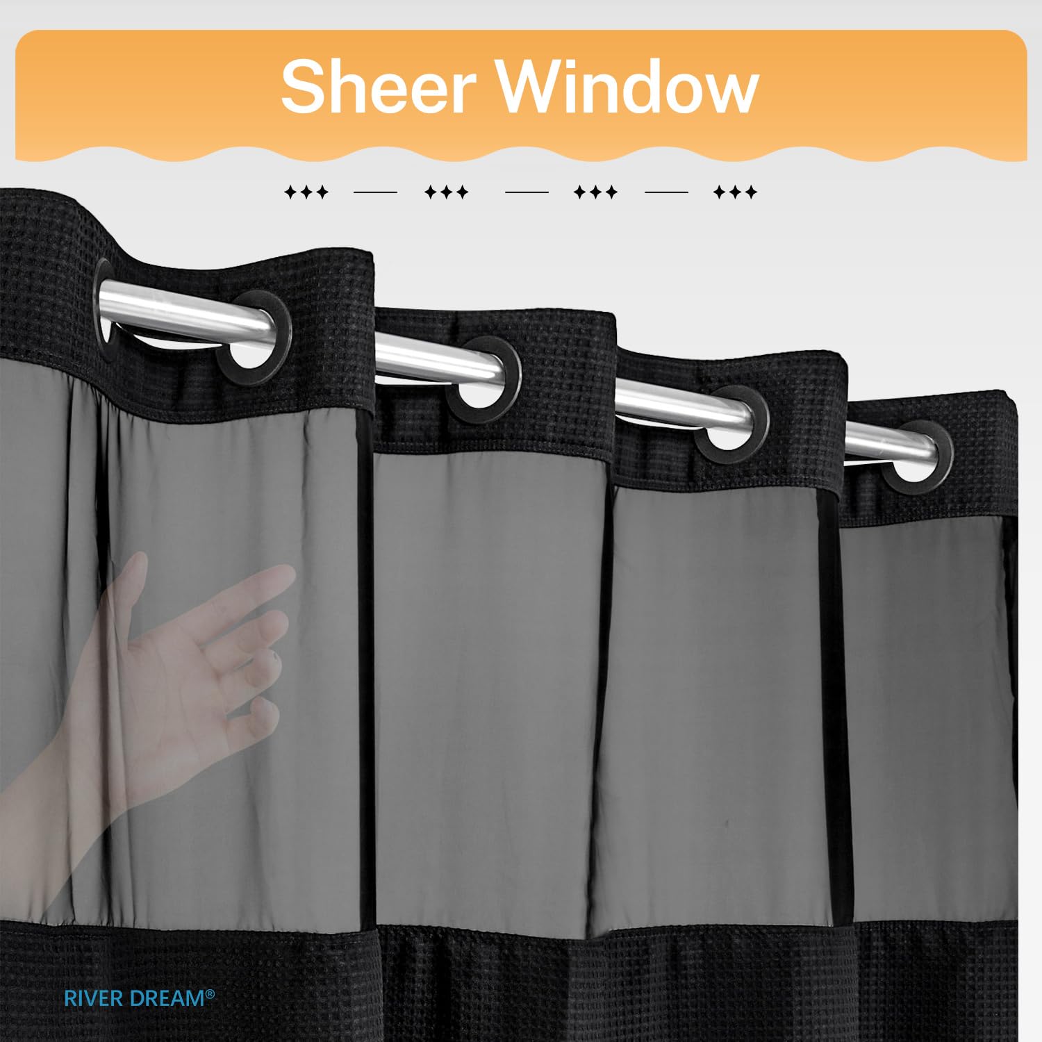 No Hooks Required Waffle Weave Shower Curtain with Snap in Liner - 71W x 74H Hotel Grade Spa Like Bath Curtain Black