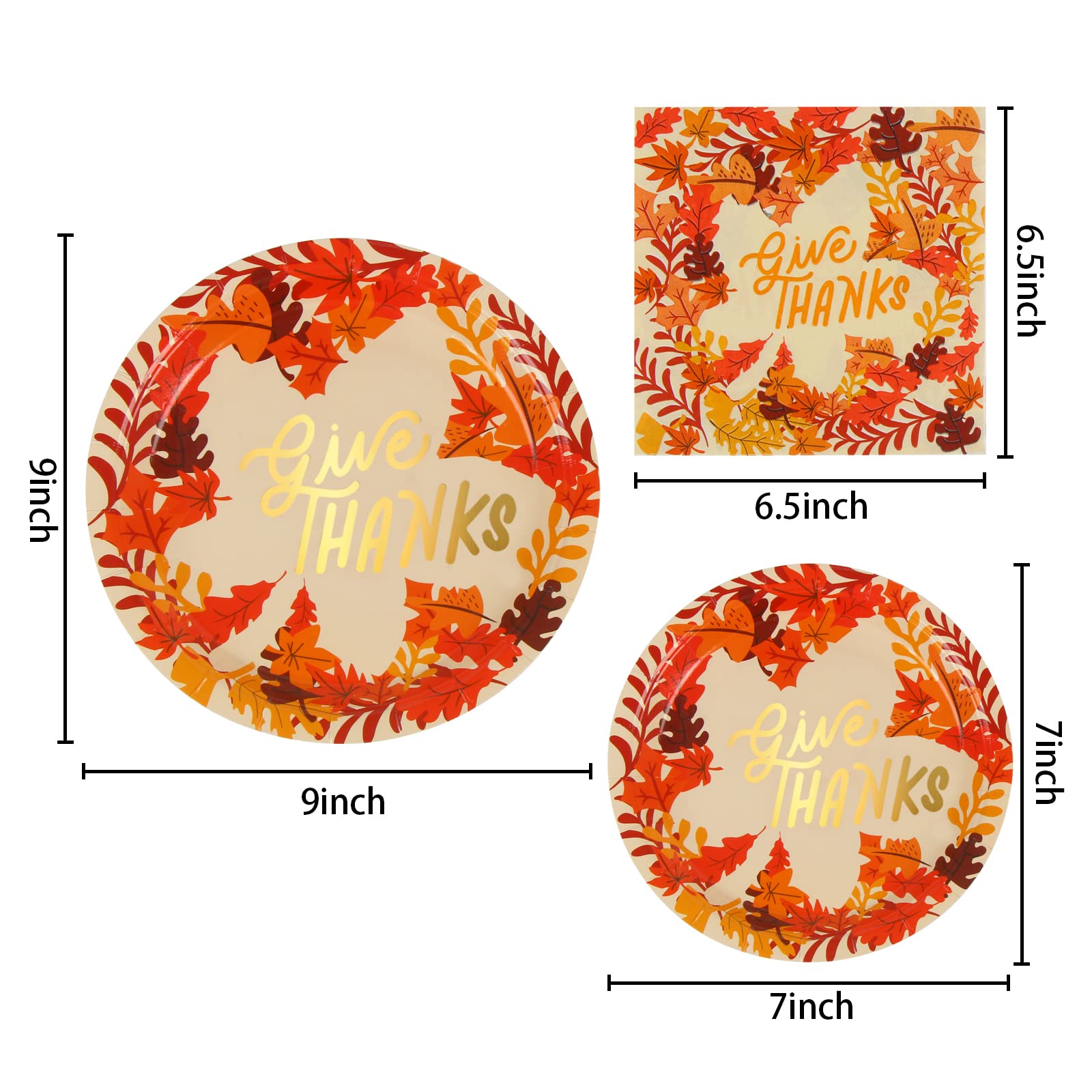 DIYASY 96 Pack Thanksgiving Paper Plates and Napkins, Fall Disposable Plates Dinnerware Heavy Duty Dessert Dinner Plate for 24 G
