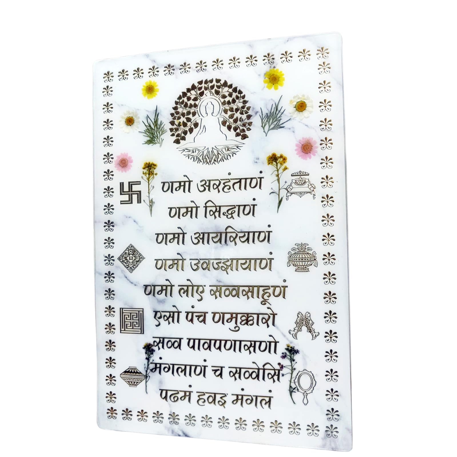 Snoogg 12 * 18 Jain Navkar Mantra Wall Mounted Acrylic Base Frame With Asthmangal For Home Decoration Mandir Pooja Place And Mor