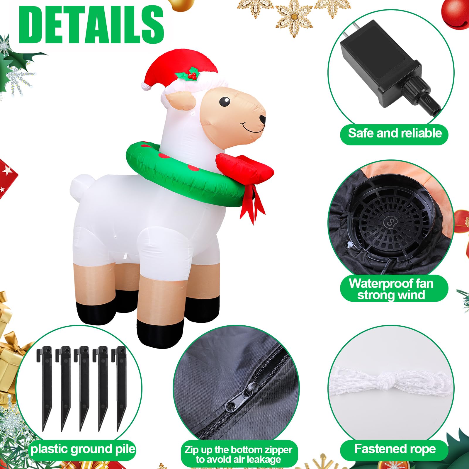 Shappy 6ft Christmas Inflatables Sheep Blow up Goat LED Lighted Inflatable Farm Animals Christmas Yard Decoration for Xma Farm G