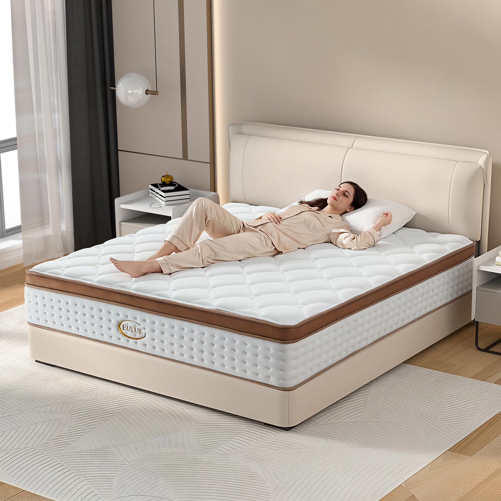 Euluehome Full Mattress 10 Inch, Hybrid Mattress In A Box, Individually Pocket Springs, Medium Firm Feel For Pressure Relief, Br