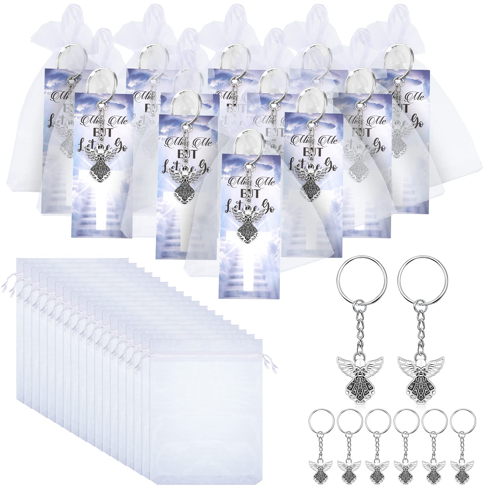 Nosiny 108 Pieces Funeral Favors Thank You Set Includes 36 Angel Keychains 36 Organza Bags 36 Miss Me But Let Me Go Prayer Cards