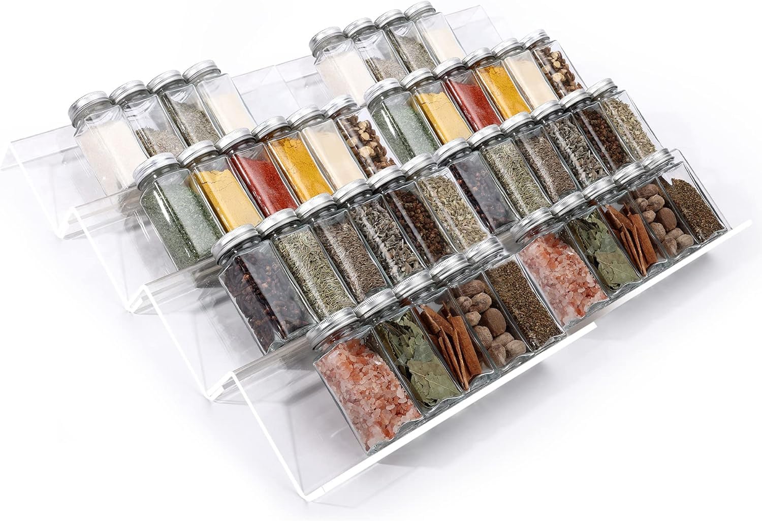 Wizzartprints Clear Acrylic Spice Drawer Organizer, 4 Tier 2 Set Expandable From 9 To 18 Seasoning Jars Drawers Insert, Kitch