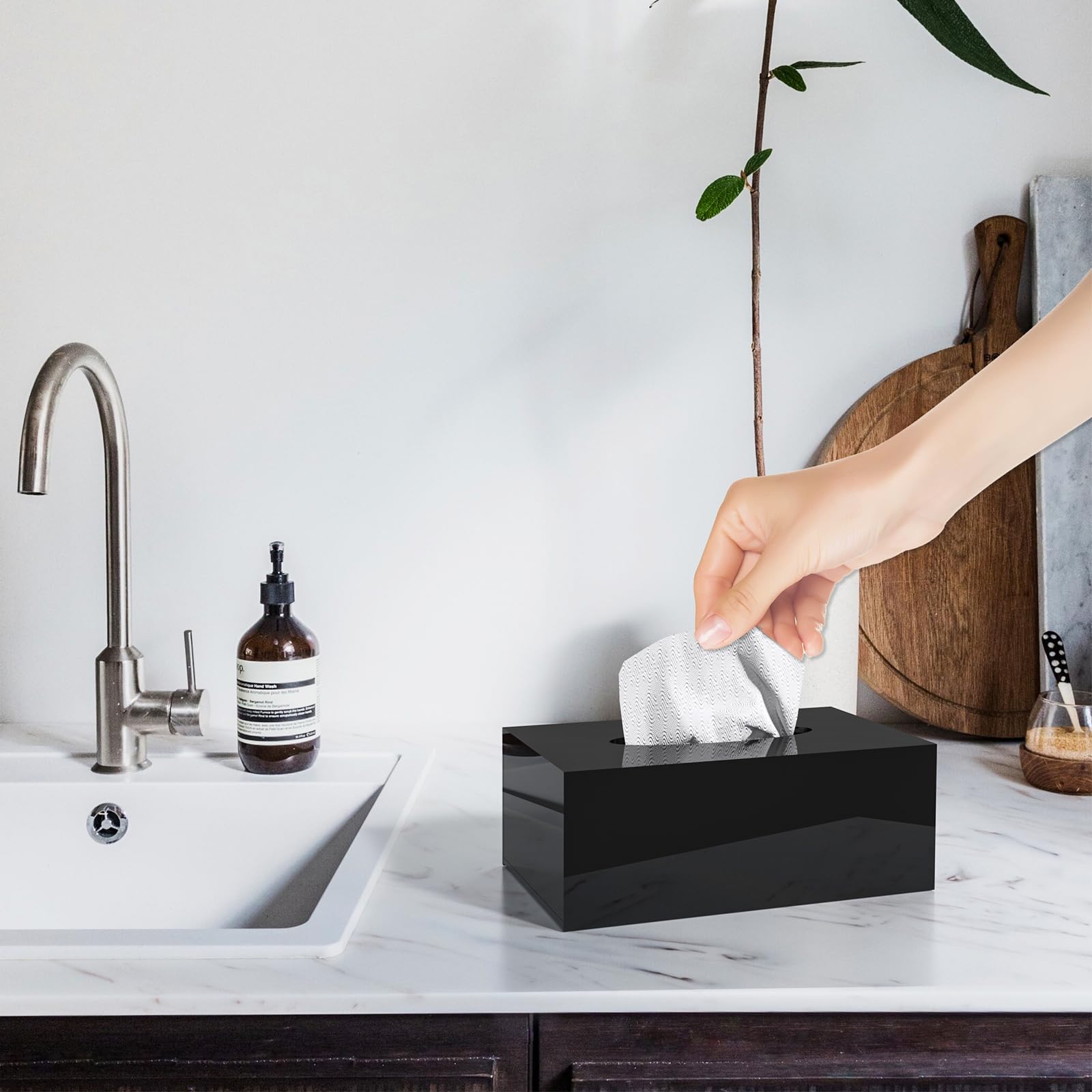 Silut Acrylic Tissue Box Cover, Tissue Box Holder, Tissue Box Cover Rectangle, Tissue Cover For Bathroom, Kitchen - Black