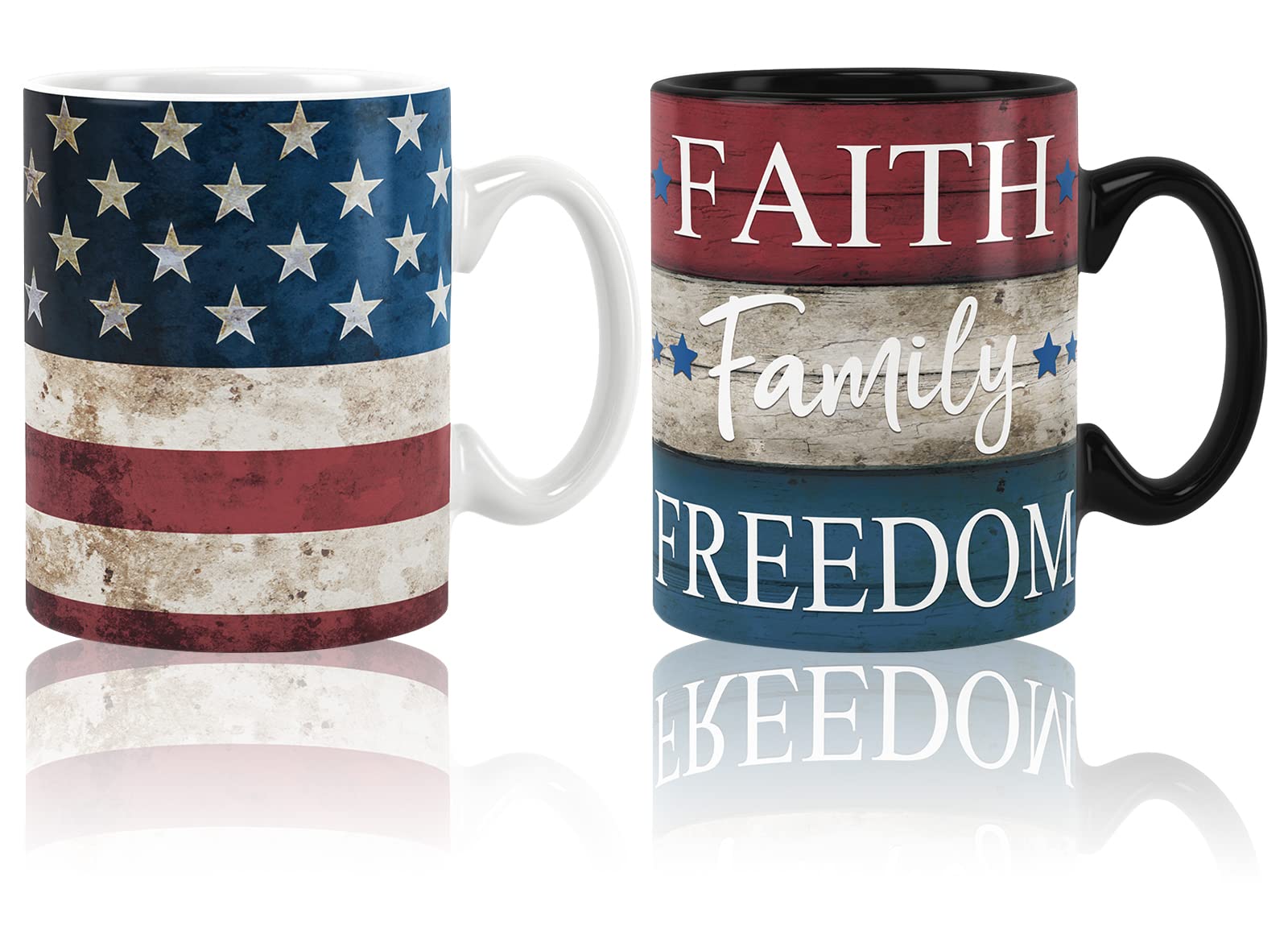 Whaline 2Pcs Patriotic Mugs 4th of July Ceramic Cups Vintage American Flag Stars Stripes Print Drinking Mugs Coffee Cups for Ind