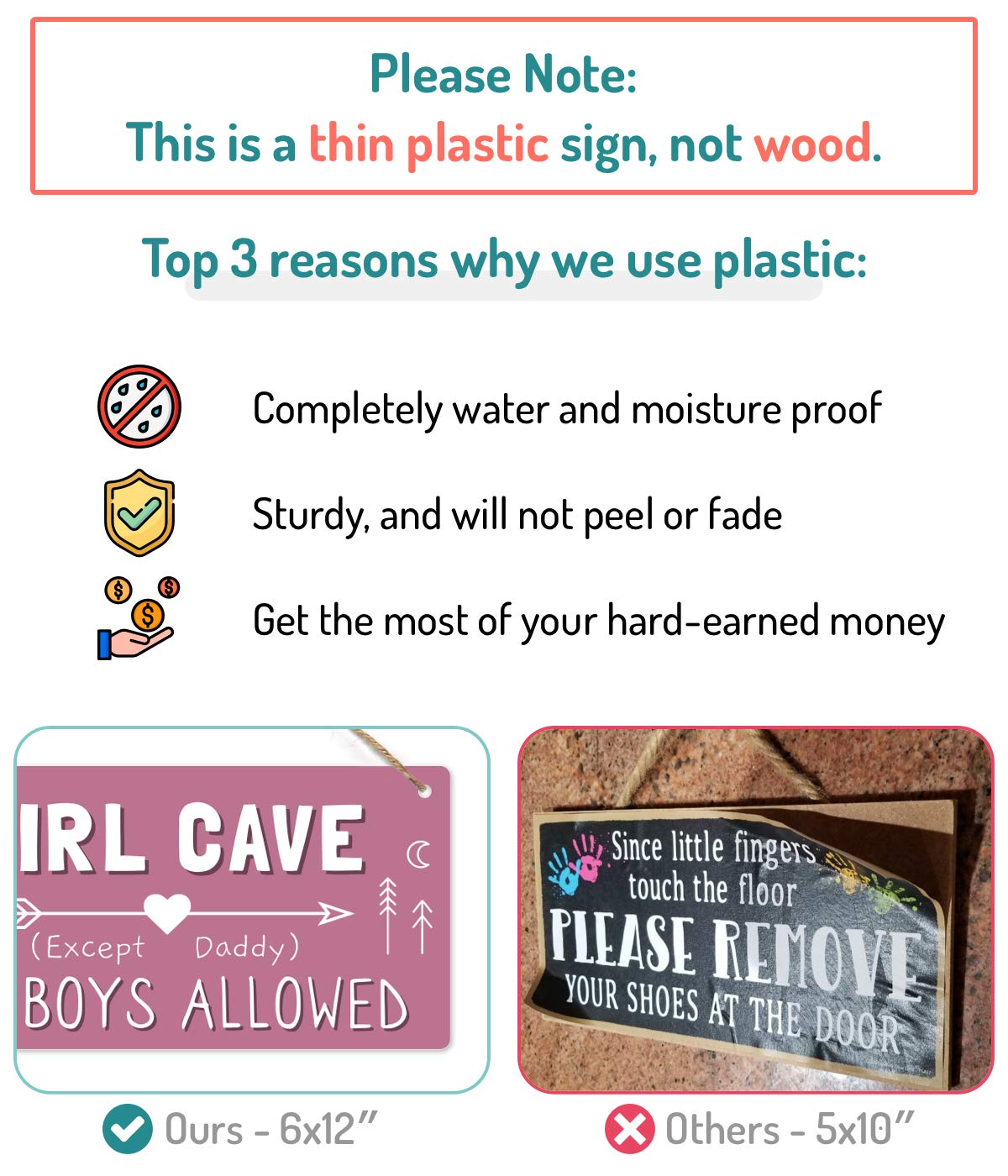 Girl Cave Sign, Teen Girls Room Decor, 12 * 6 Wall Hanging Decoration, Girls Only No Boys Allowed Except Daddy for Little Girls