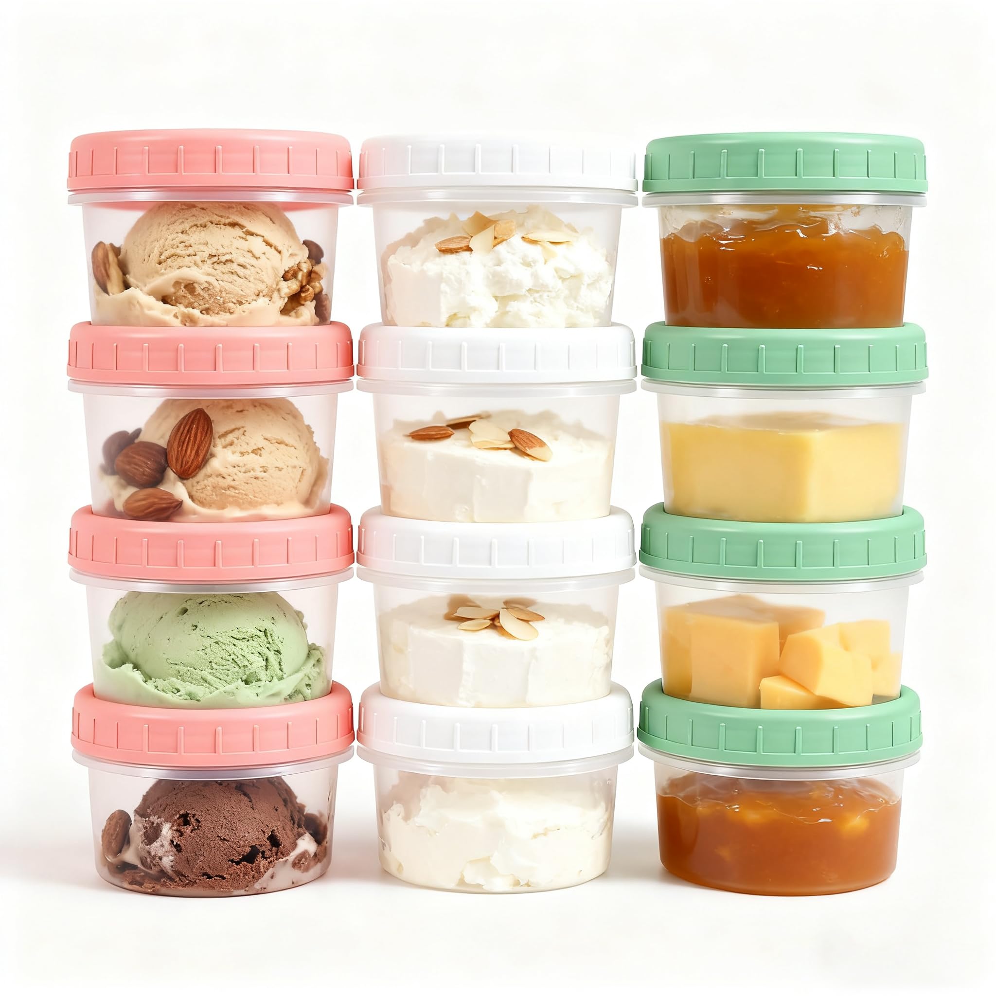 UMETASS Food Storage Containers, 12 Pack 4 oz Freezer Storage Containers with Twist Top Lids, Leakproof, BPA Free, Microwave & D