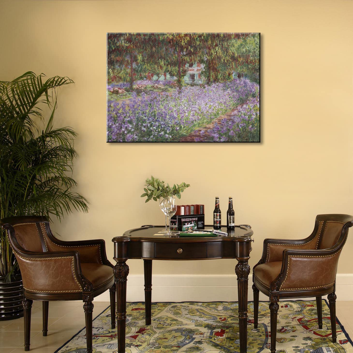 dgbtcart Large Canvas Art - Irises in Monet's Garden Print - 24" x 36" Framed Pine Wood Wall Decor