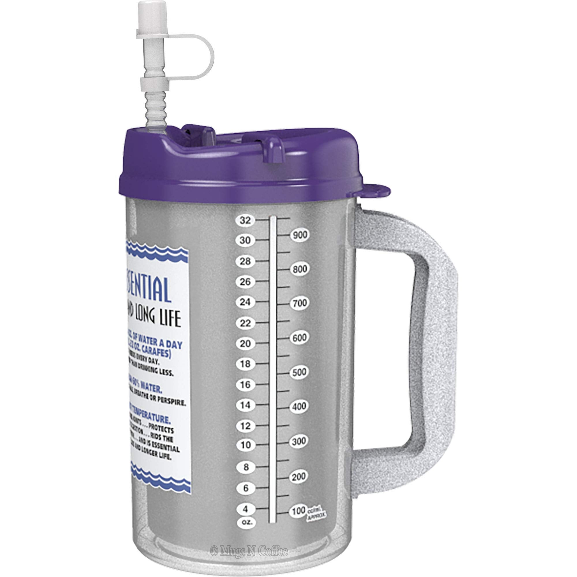 (1) 32 Oz Insulated Hospital Mug With Purple Lid - Water Essential Travel Mug