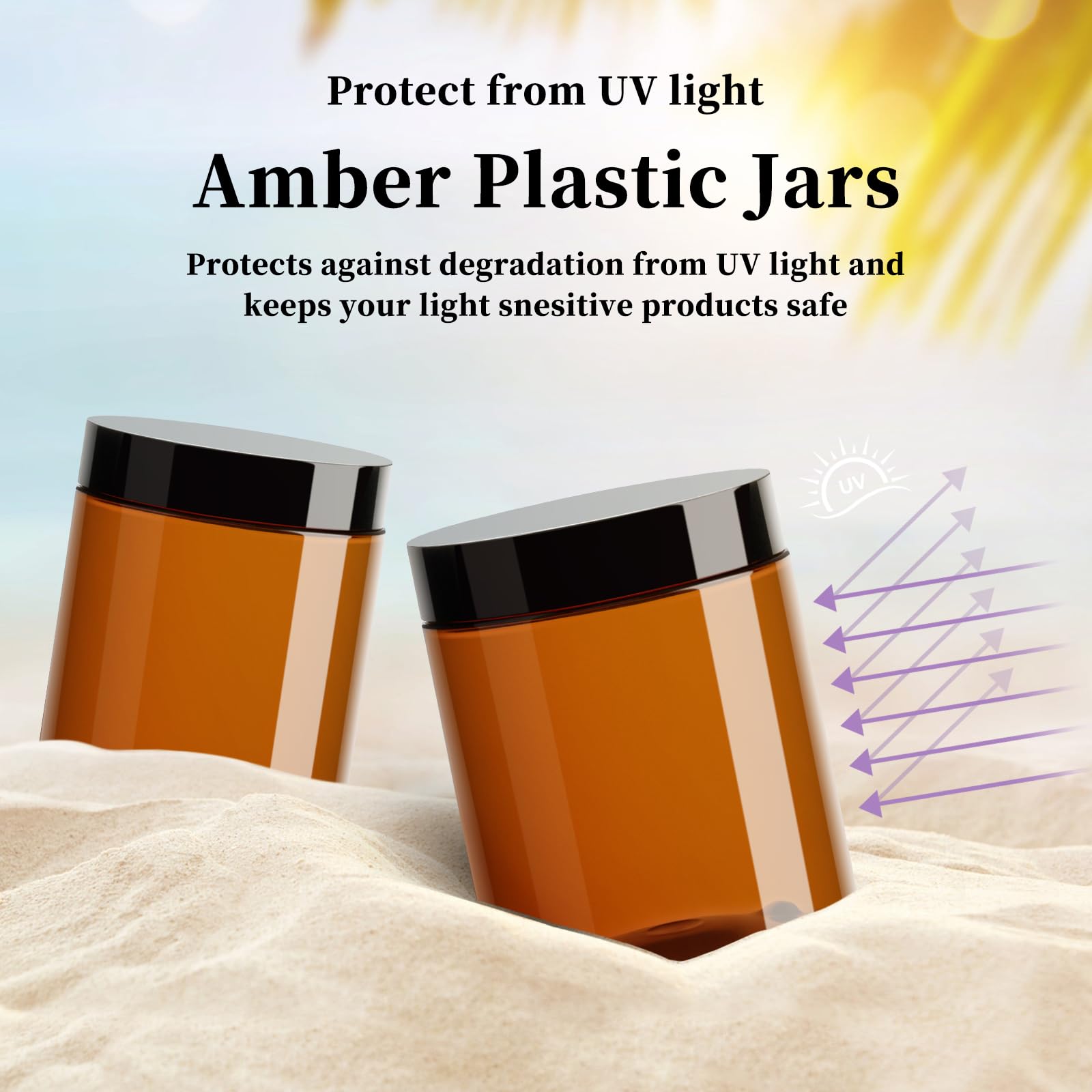 Tuzazo 8 Oz Amber Plastic Cosmetic Jars Leak Proof Container With Lids For Cream, Lotion, Powder, Ointments, Beauty Products, 12