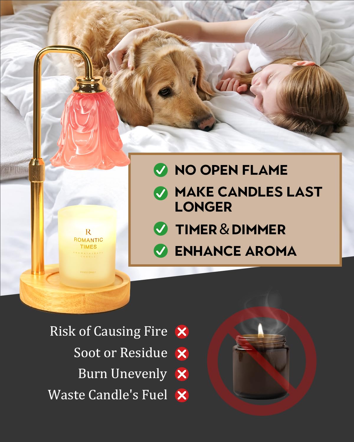 Small Candle Warmer Lamp with Timer, Adjustable Pink Flower Candle Heat Lamp, Unique Women s Gifts for Birthday, Dimmable Candl
