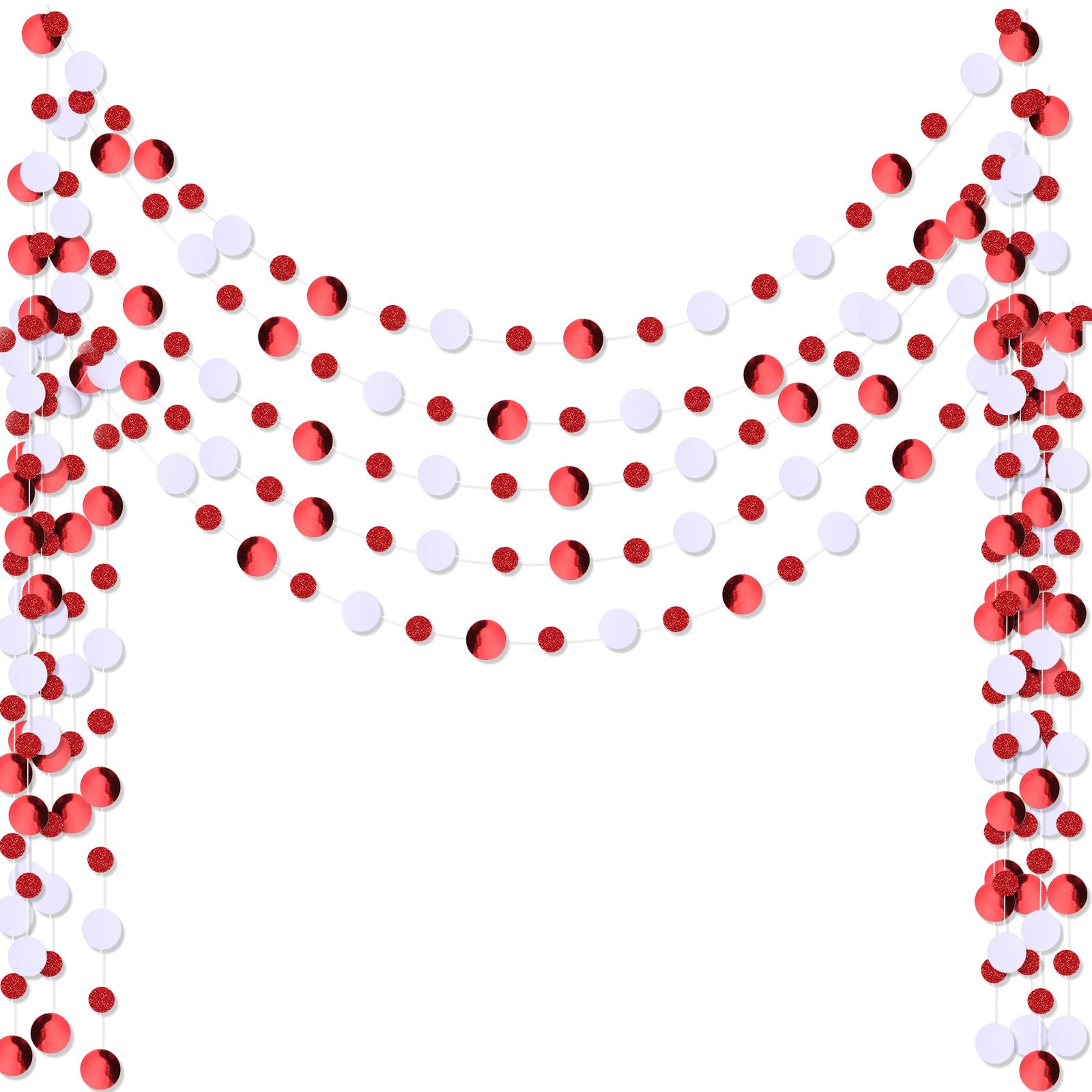Outus 5 Pieces Round Dots Garland Hanging Party Decor Each Length 13.1ft Glitter Paper Dot Streamers for Birthday Wedding Baby S
