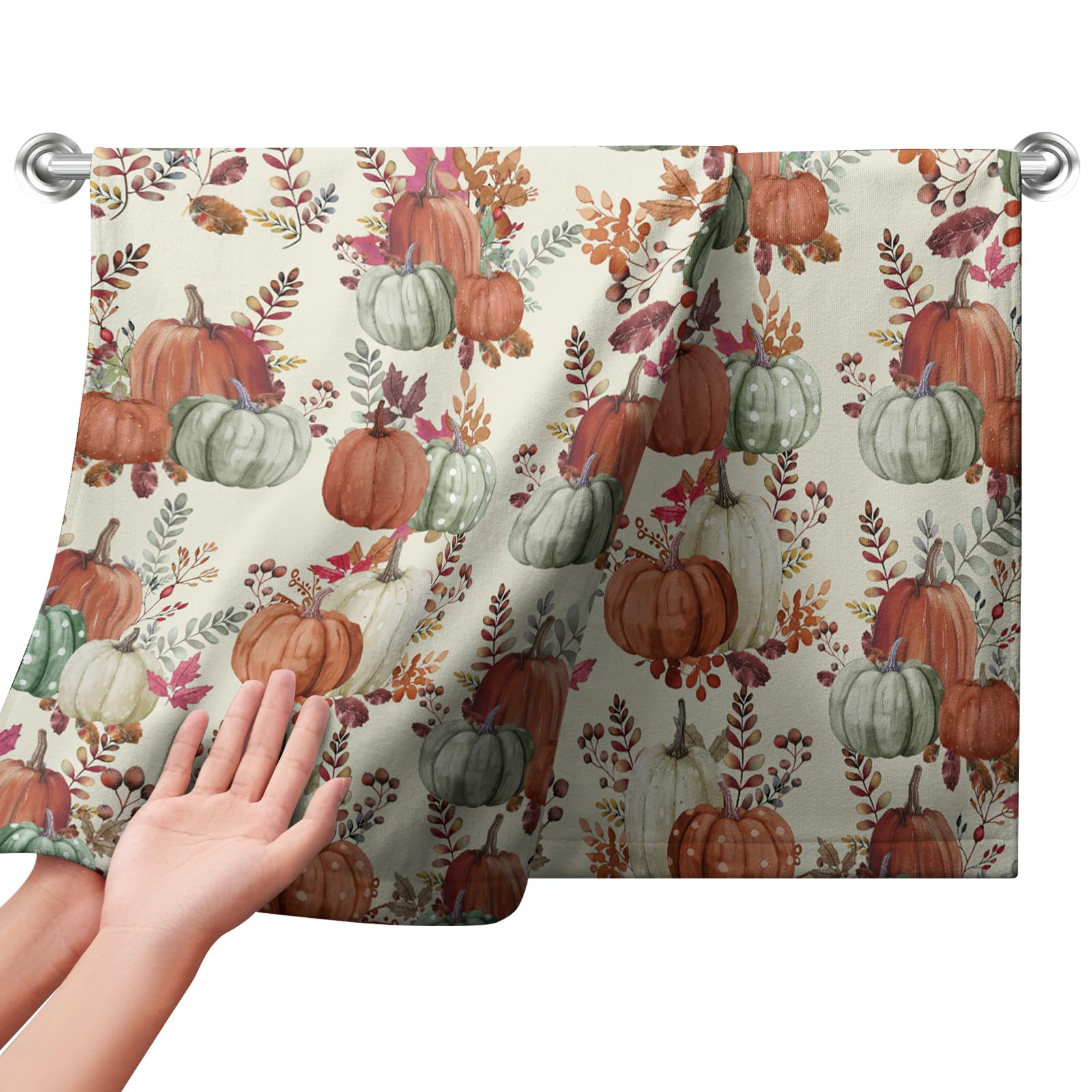 Lealeg Fall Pumpkin Kitchen Dish Towel Autumn Pumpkins Harvest Hand Towels Fall Leaves Watercolor Bathroom Towel Bath Baking Han