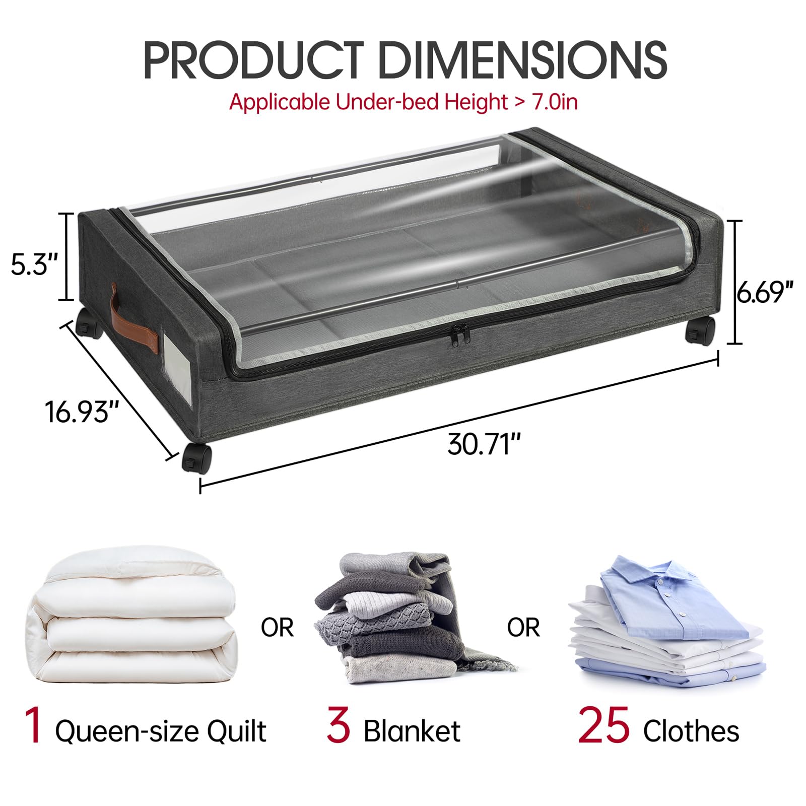 Yecaye Under Bed Storage with Wheels, 4 Pack Large Under Bed Rolling Storage with Clear Window & Label, Under Bed Storage Contai