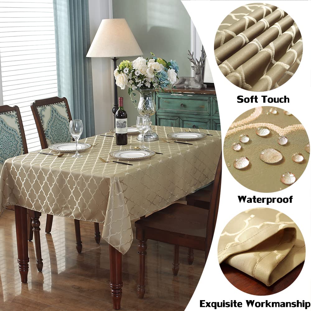 Sastybale Jacquard Tablecloth Gold Damask Fabric Table Cloth, Water Resistant & Wrinkle Free Polyester Table Cover For Kitchen D