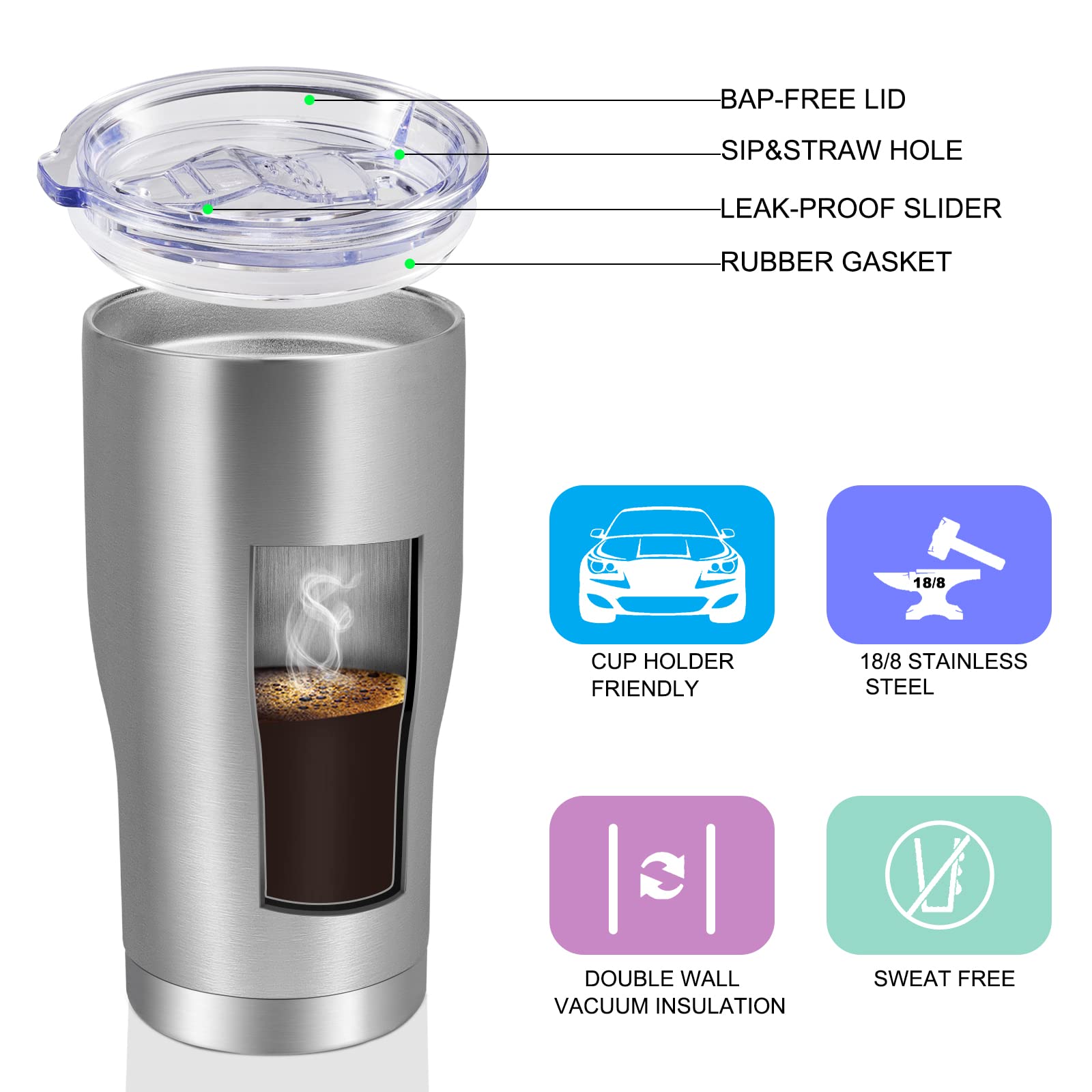 Vegond 20Oz Tumbler Stainless Steel Tumbler Cup With Lid And Straw Vacuum Insulated Double Wall Travel Coffee Mug(Stainless 1 Pa