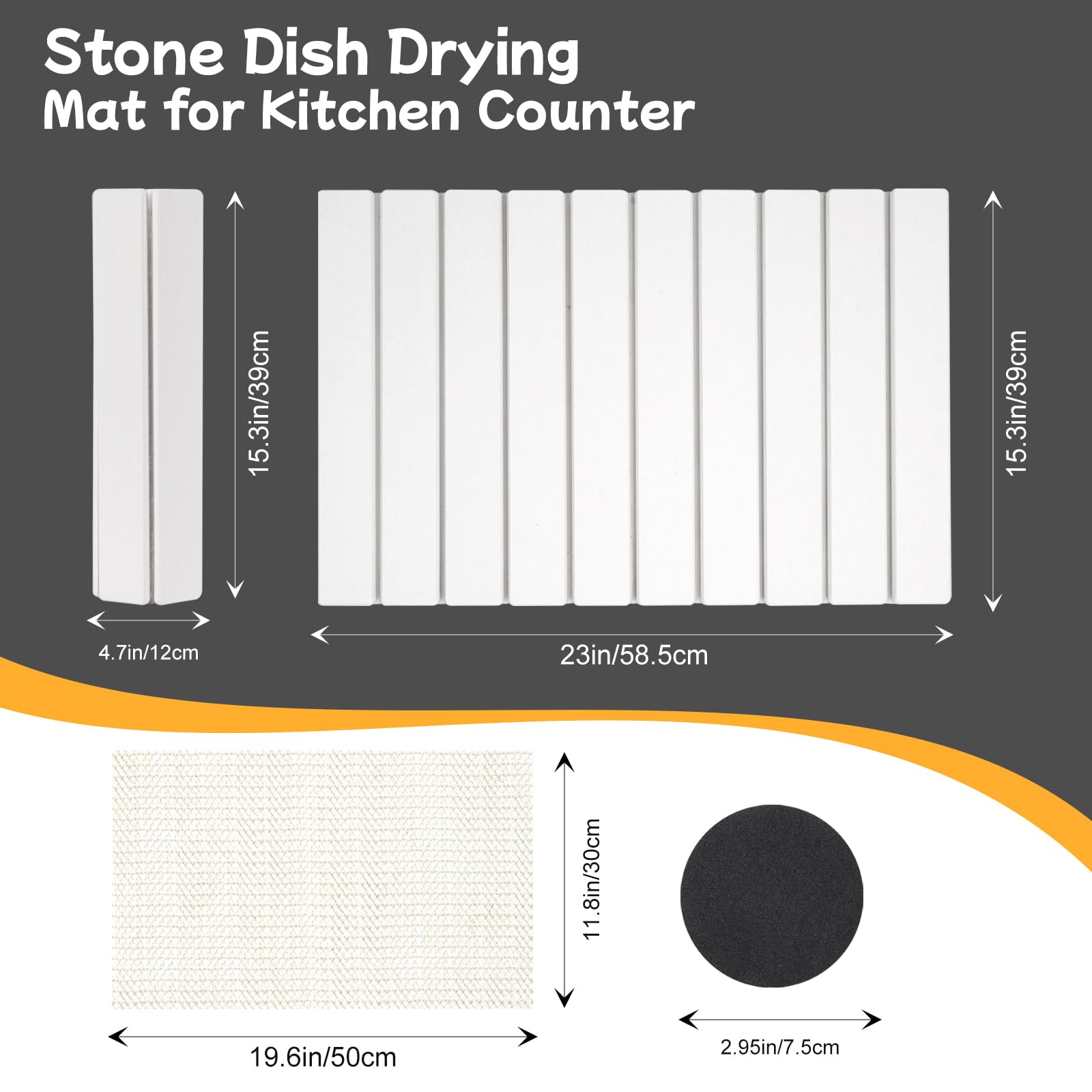 Oxydrily Stone Drying Mat For Kitchen Counter, Large Stone Dish Drying Mat Foldable, Absorbent Diatomaceous Earth Bath Mat Quick