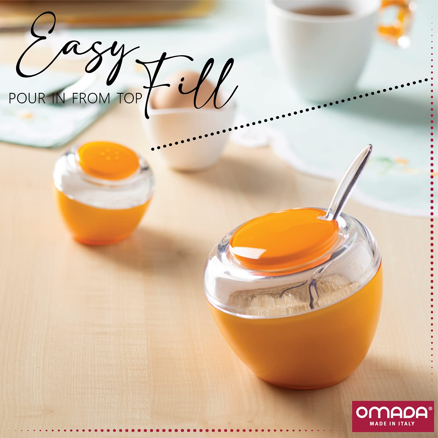 Omada Sugar Bowl + Salt/Pepper Shakers: Blue Acrylic Spice Dispenser And Sugar Bowl Set - Cute Kitchen And Table Accessories - E