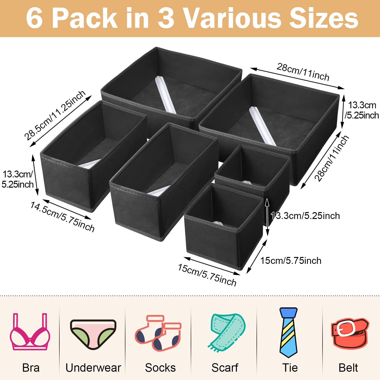 Potchen 24 Set Clothes Dresser Drawer Organizers, Nursery Closet Clothing Wardrobe Organizers Storage Dividers, Foldable Cloth B
