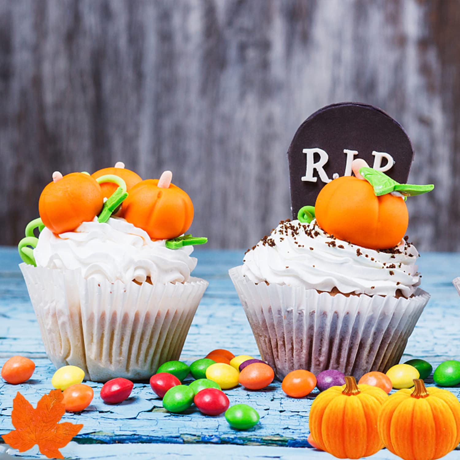6Pcs 3D Pumpkin Mold Fall Maple Leaf Silicone Mold Mini Pumpkin Scarecrow Shape Chocolate Mold Halloween Thanksgiving Cake Molds