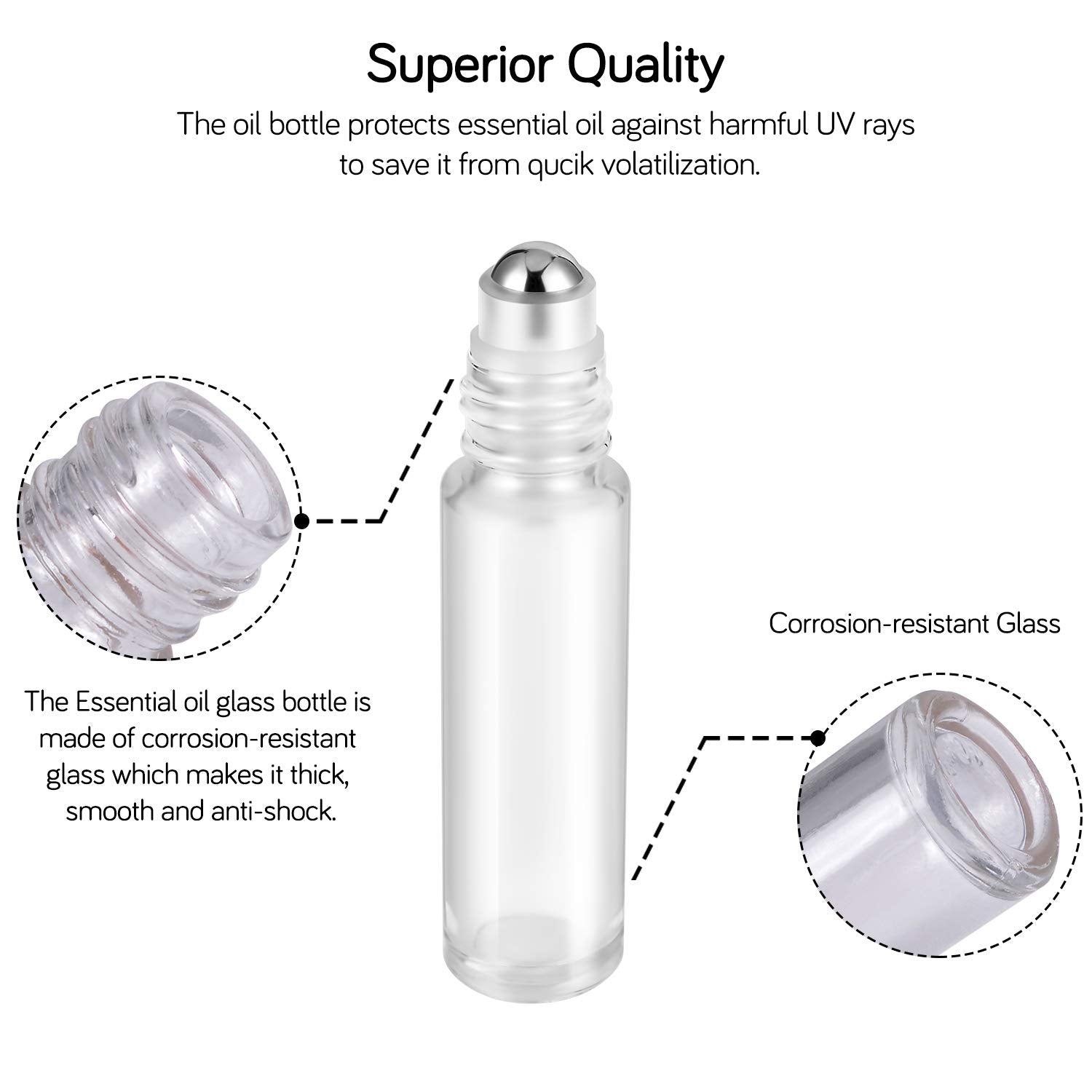 Prettycare Essential Oil Roller Bottles 10Ml (Clear Glass Bottle 24 Pack, 4 Extra Roller Balls,48 Labels, 2 Openers, 2 Funnels R