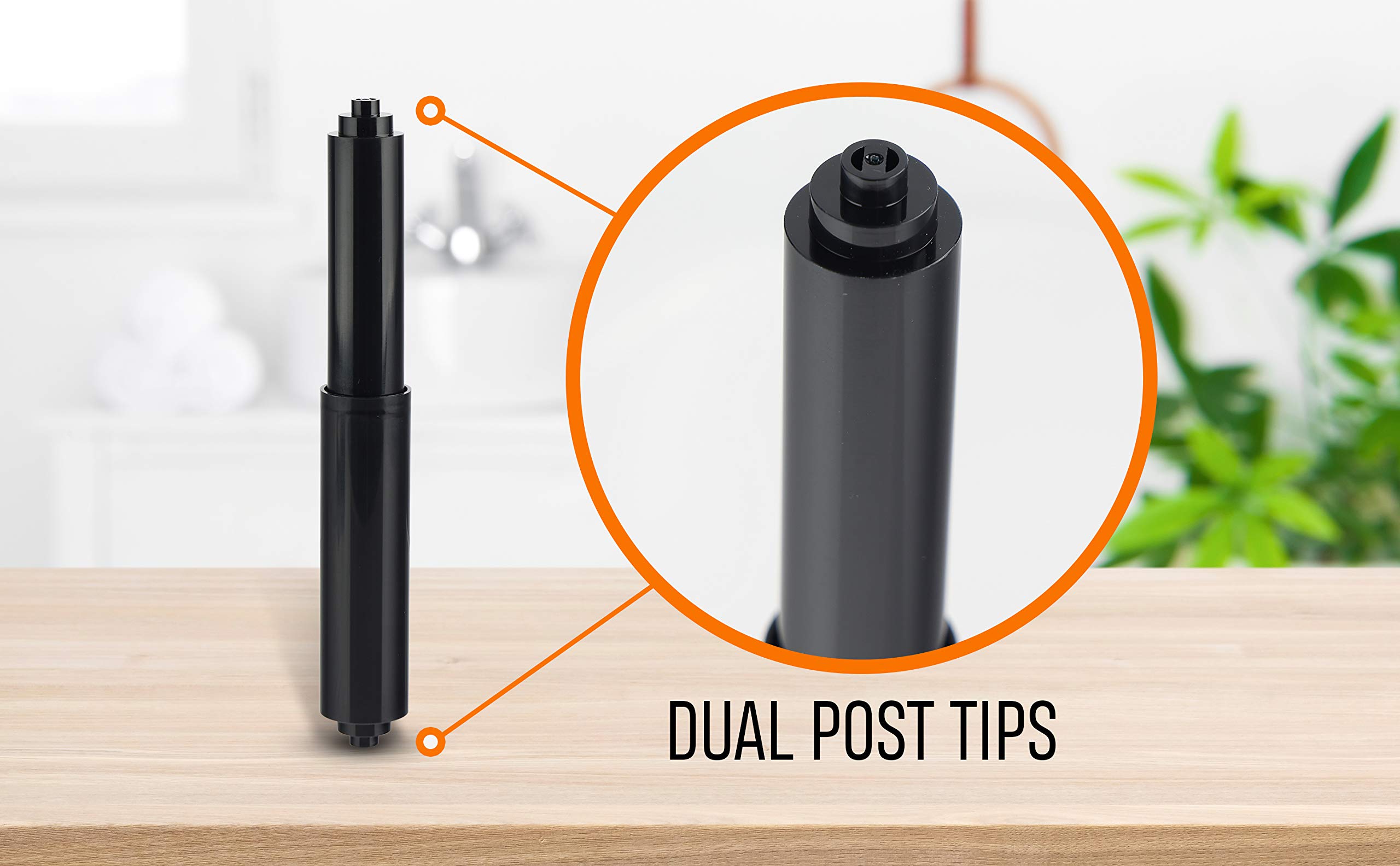 Piping Hot Art Works Black Toilet Paper Holder - 6" Plastic Spring Rod, Model SX-7952, Fits Standard Tissue Rolls