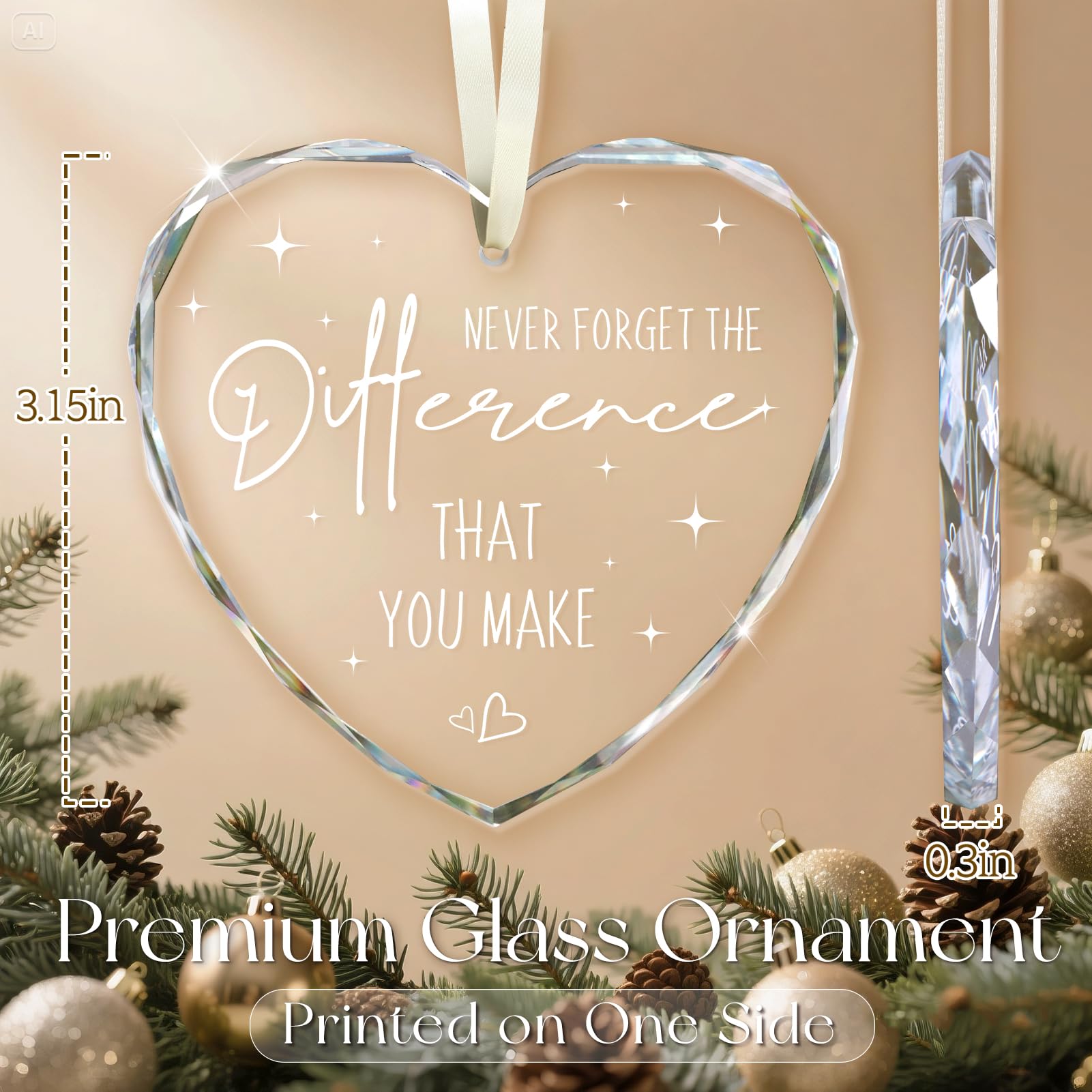 Thank You Gifts for Women, Never Forget The Difference That You Make Glass Ornament Keepsake Sign Retirement Gifts Appreciation
