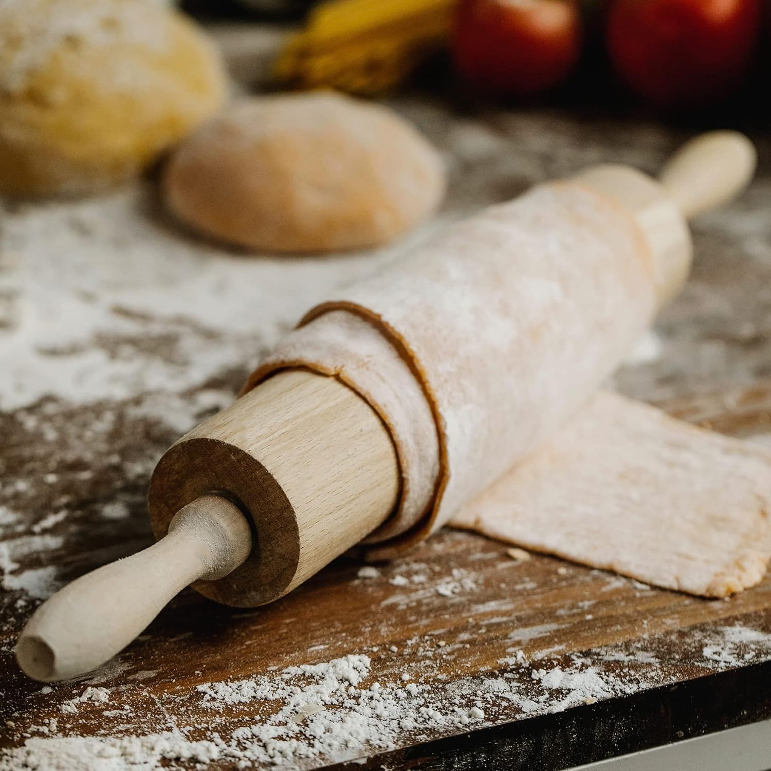 HELFERX Beech Wood Rolling Pin - 17.6 Inch Non-Stick for Baking, Pizza, Pasta, Cookies - Brown