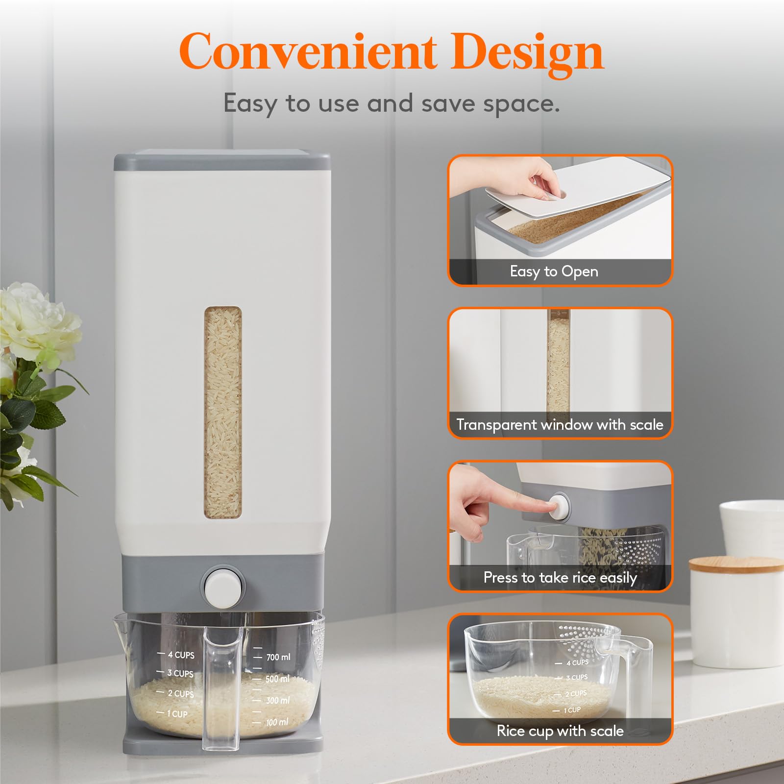 Lifewit Rice Dispenser 25 lbs, Sealed Moisture Proof Container, BPA-Free, Light Grey, Model 22053