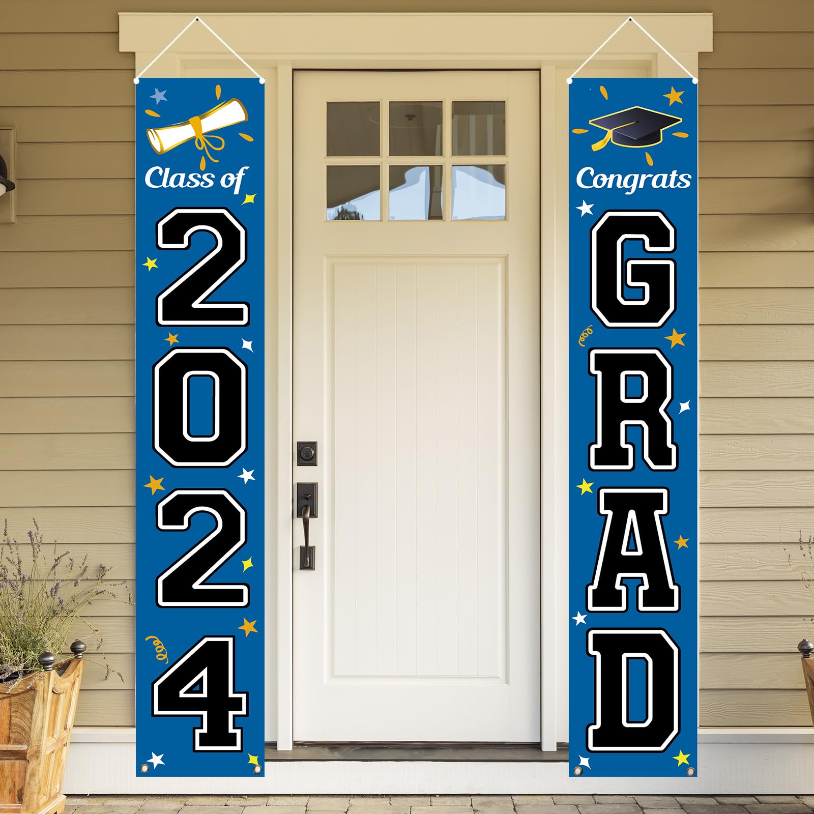 Kmuysl Graduation Decorations Class Of 2024, Graduation Party Decorations 2024, Blue & Black Congrats Grad Banner Hanging Flags
