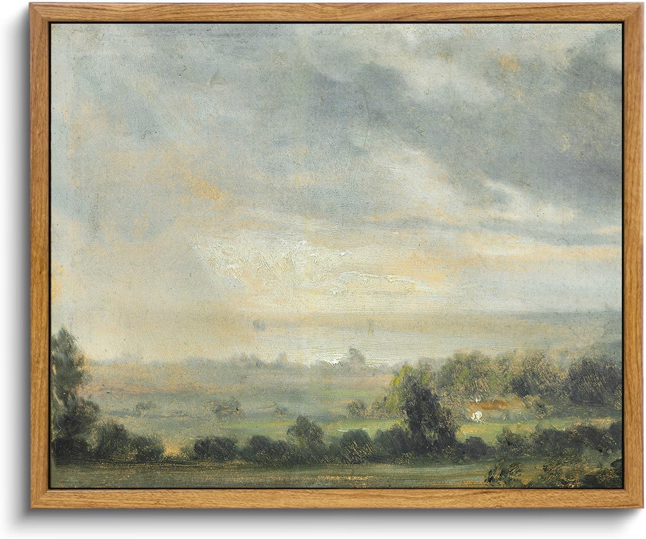 Kbkbart Framed Framed Vintage Landscape Wall Art Prints, Retro Green Forest Valley Nature Wilderness Illustrations Canvas Painti