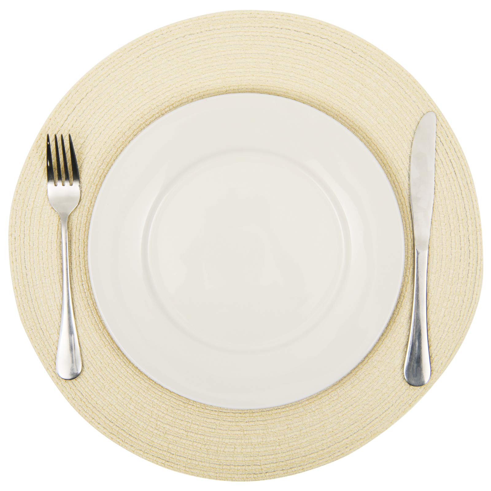 Shacos Round Braided Placemats Set Of 6 Round Table Mats For Dining Tables 15 Inch (Cream, 6)