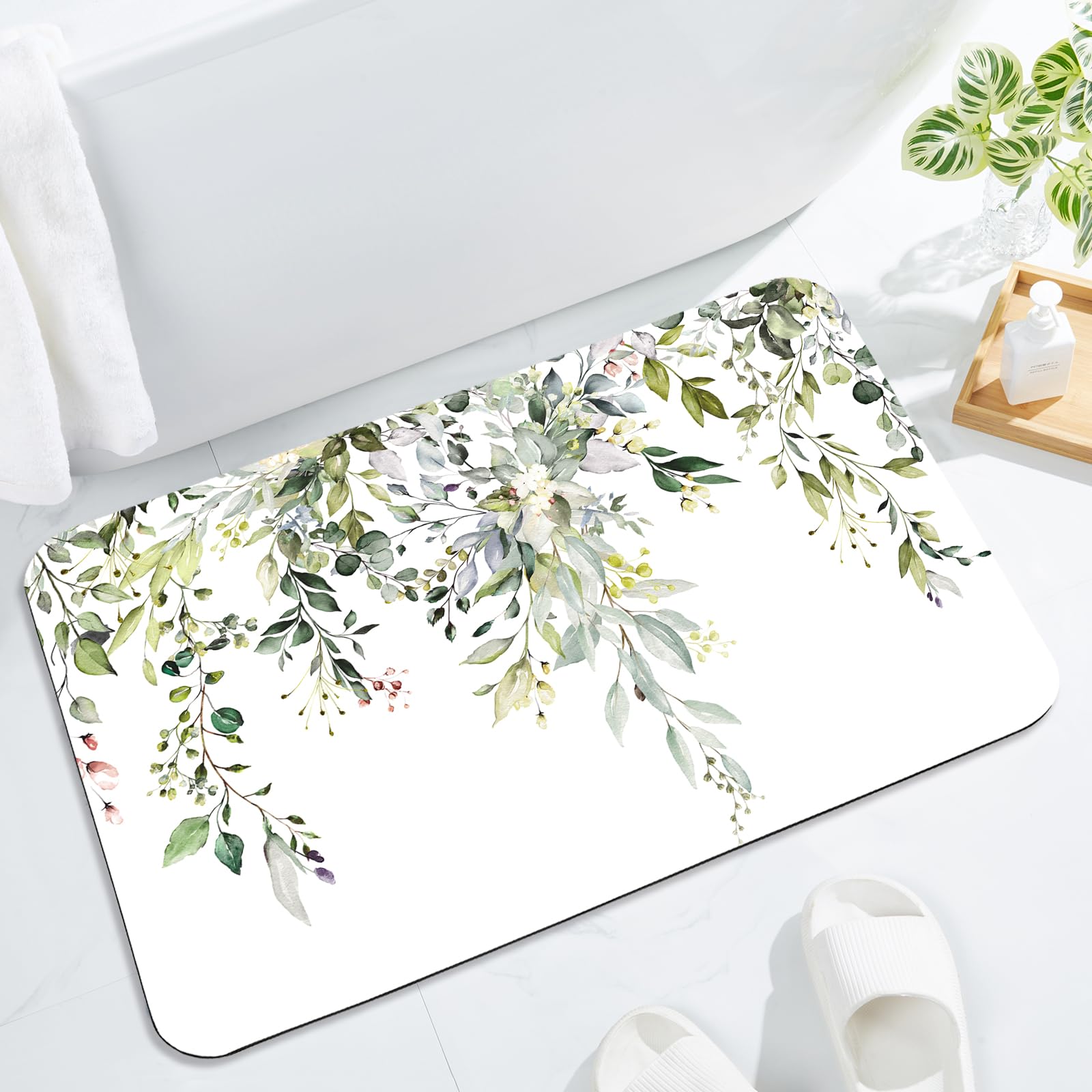 Gibelle Floral Bath Mat Rug Set 2 Piece, Cute Flower Super Absorbent Quick Dry Bathroom Rug Set, Non Slip Rubber Backed Bathroom