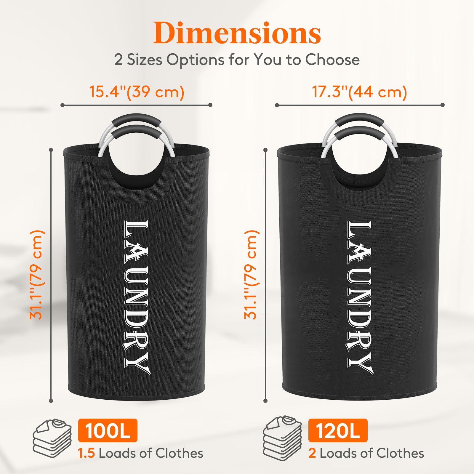 Lifewit 120L 2-Pack Large Laundry Basket, Collapsible Laundry Hamper With Aluminum Handles, Waterproof Freestanding Dirty Clothe