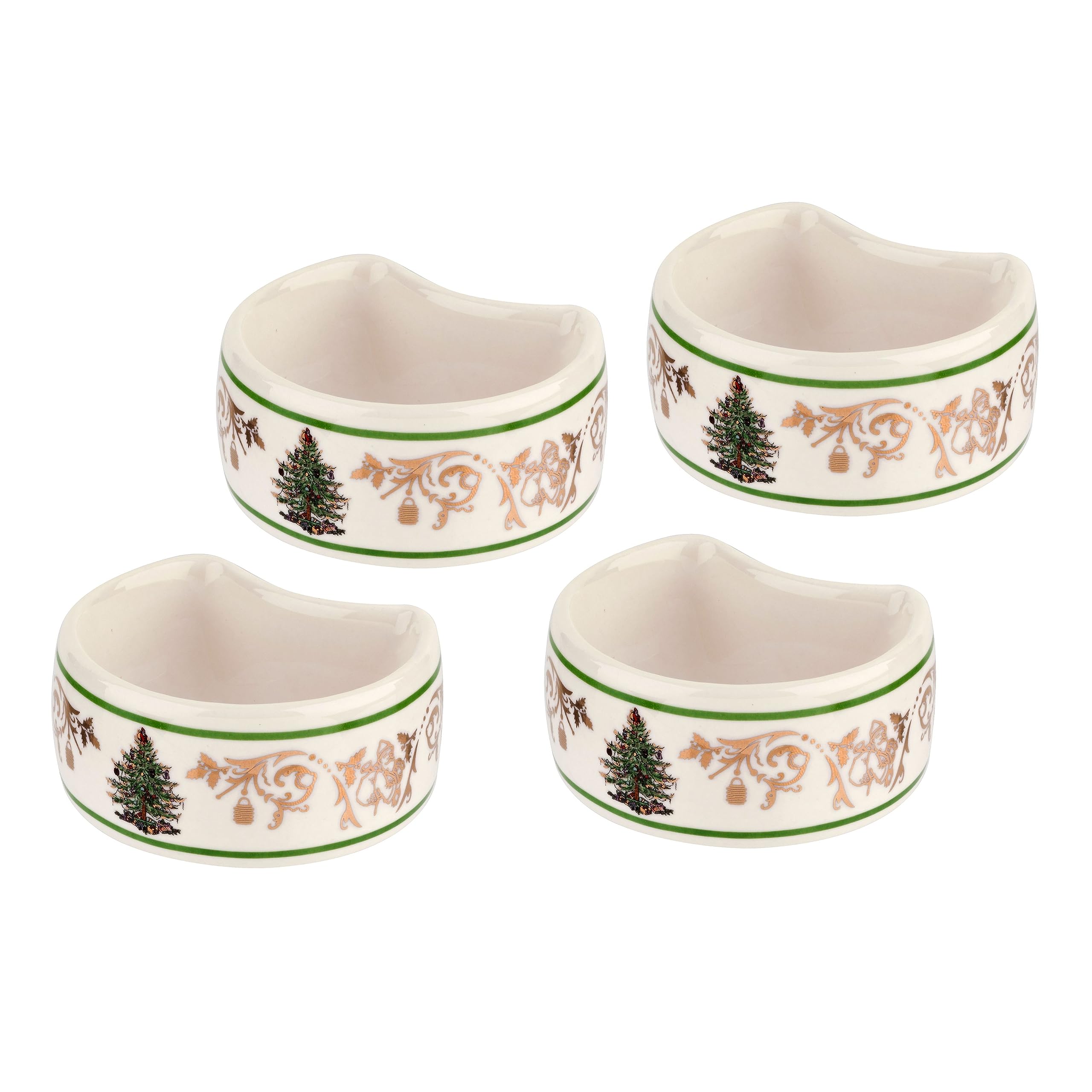 Spode Christmas Tree Gold Napkin Ring  Set Of 4 Christmas Napkin Rings  Made Of Fine Porcelain  2.75 Inch Perfect For Christmas