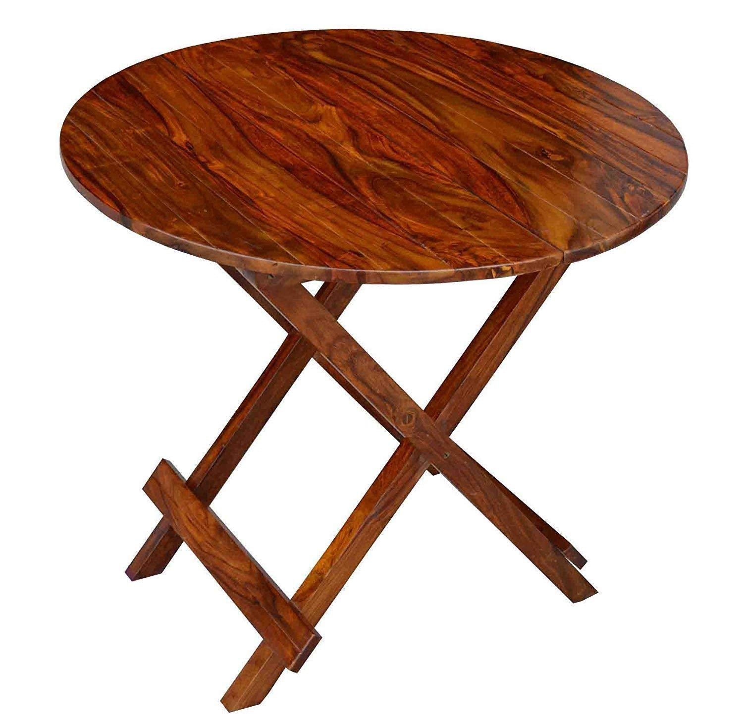 Aasaliya Art Wooden Folding Round Coffee Table | Foldable Patio Center Table For Home, Office, Living & Drawing Room | Solid Woo