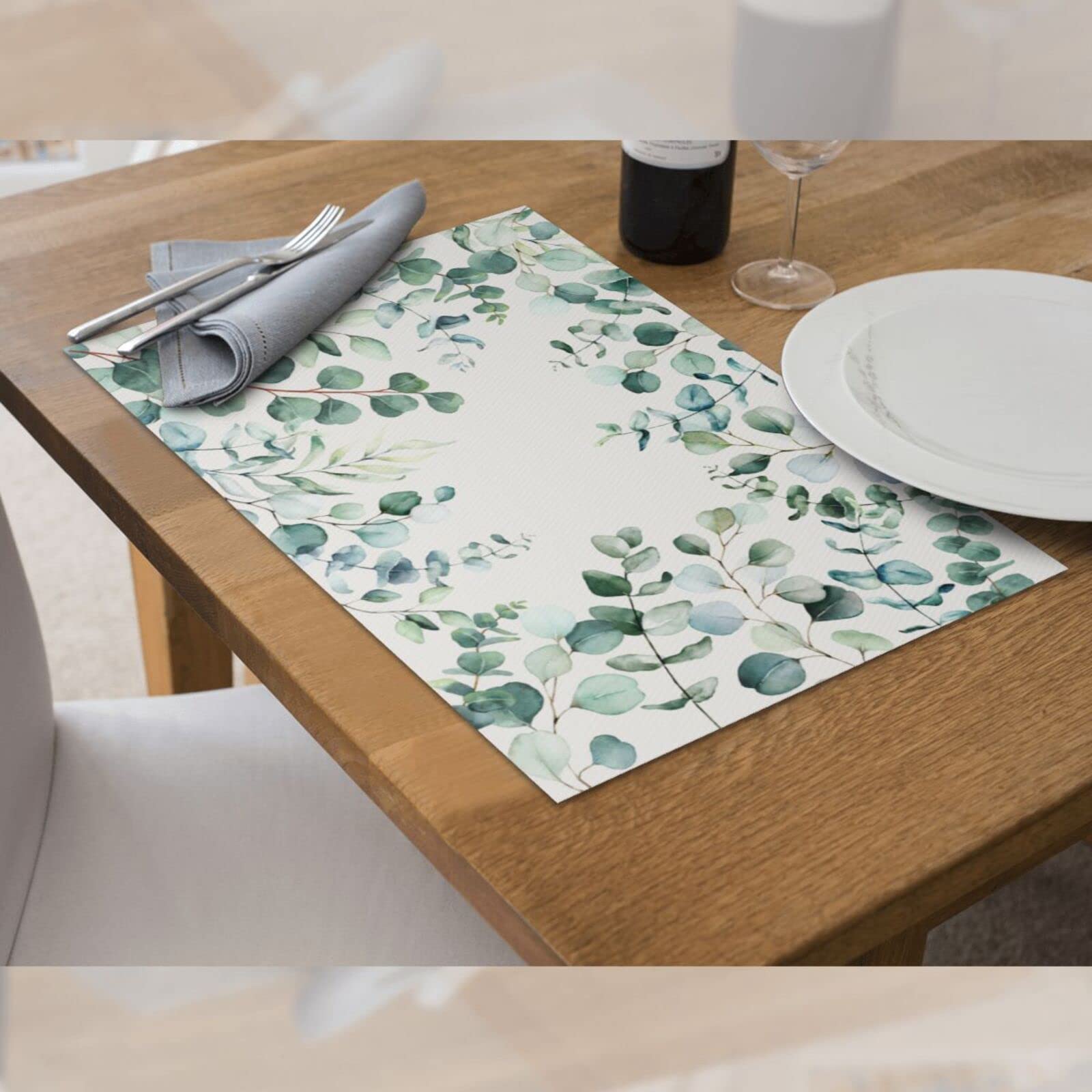 Eucalyptus Leaves Cloth Placemats For Dining Table Set Of 4 Woven Place Mats Rectangle Fabric Table Mats