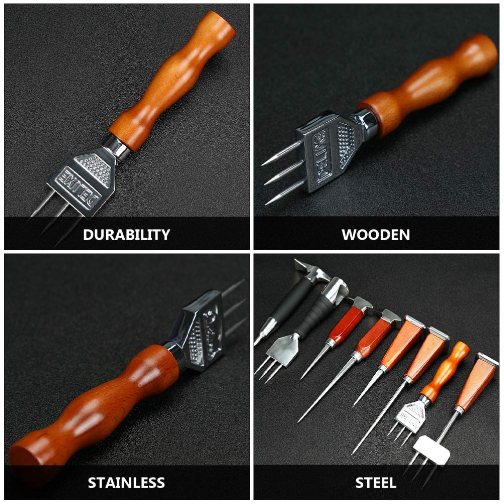 Doitool Ice Pick Stainless Steel Ice Crusher With Safety Wood Handle For Kitchen Tool, Three Prong Ice Pick Japanese Style Ice C